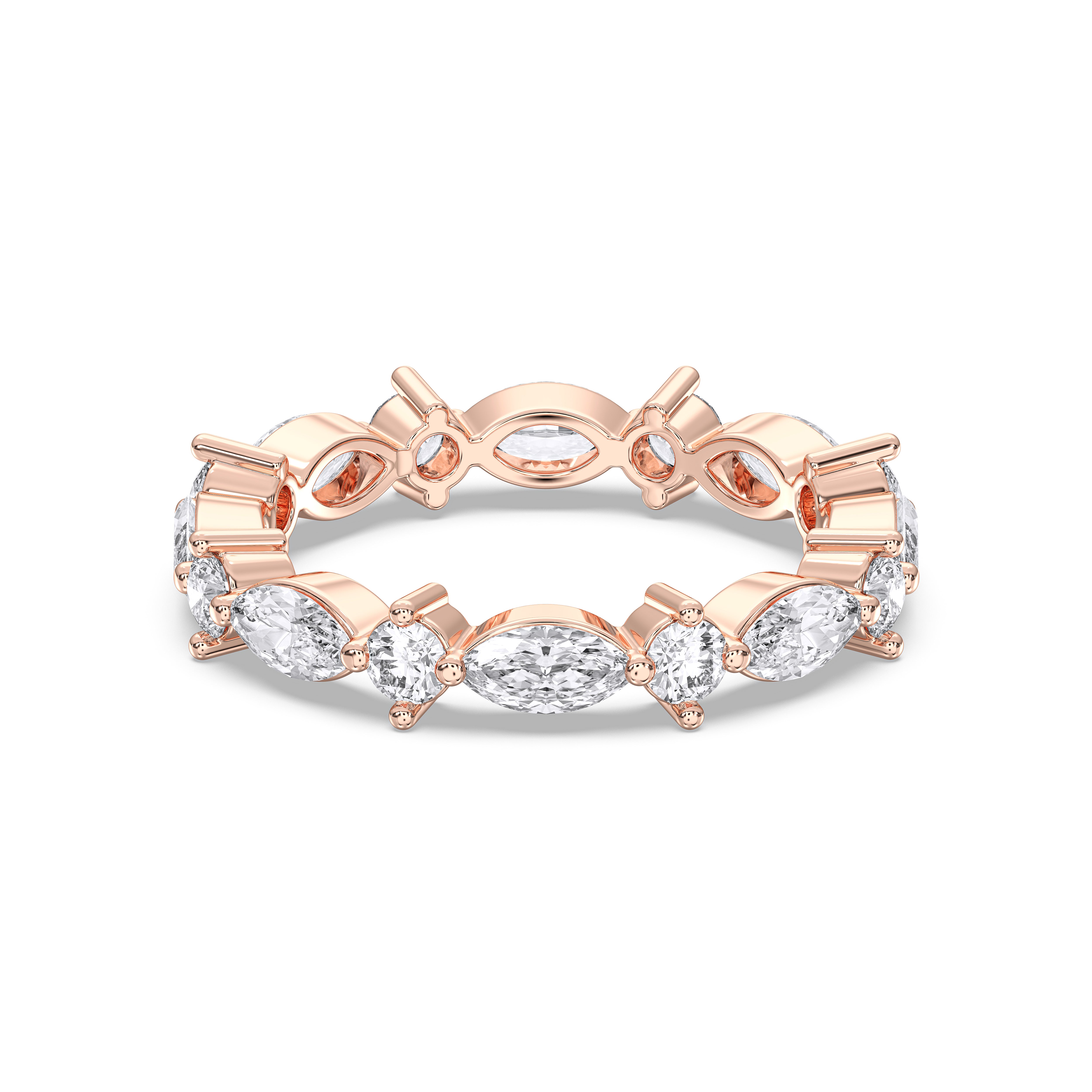 Marquise & Round 1.34 Carat Lab Grown Diamond Prong Set Wedding Band in Solid Gold for Her