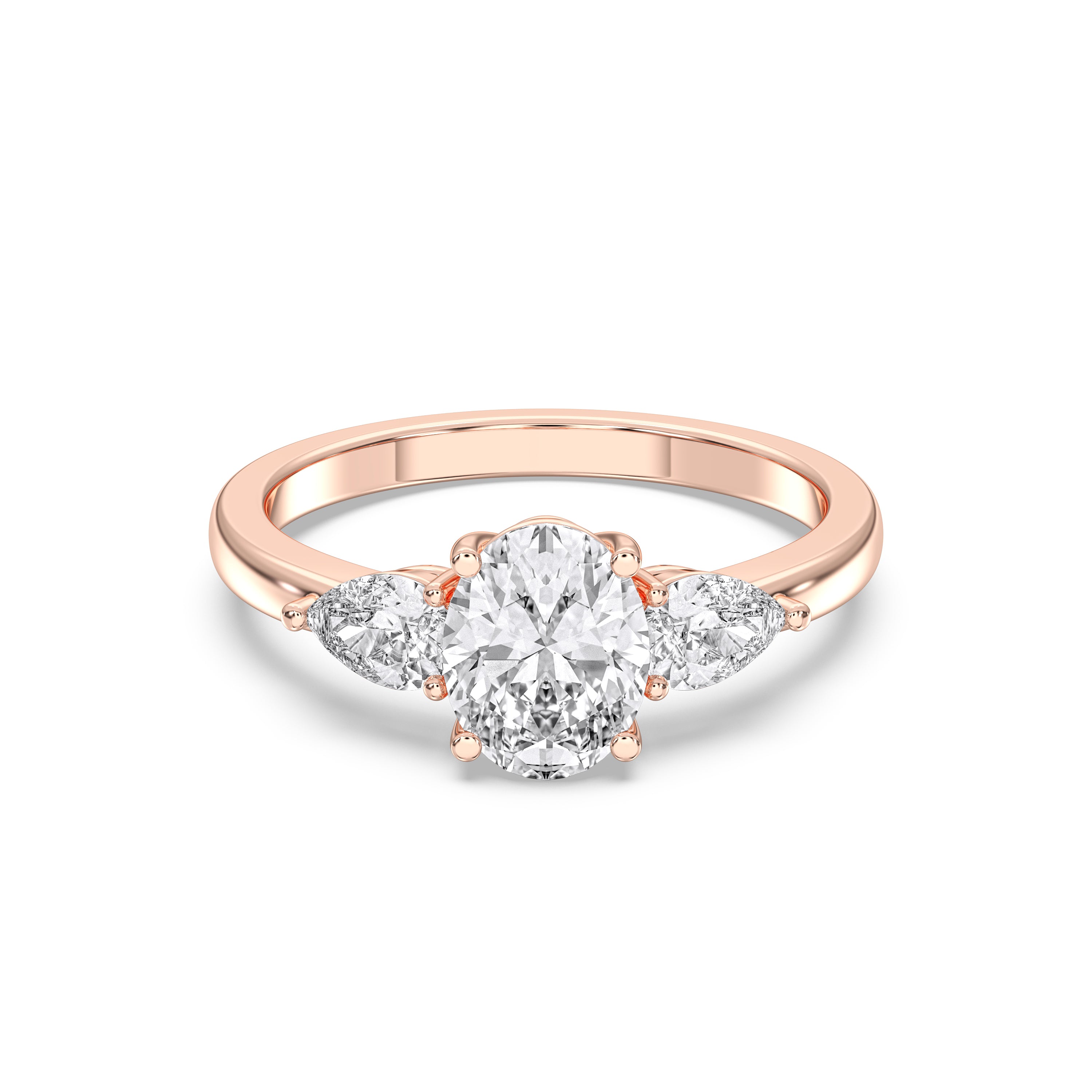 3.00 Carat Oval & Pear Shape Lab Grown Diamond 3 Stone Engagement Ring in Solid Gold