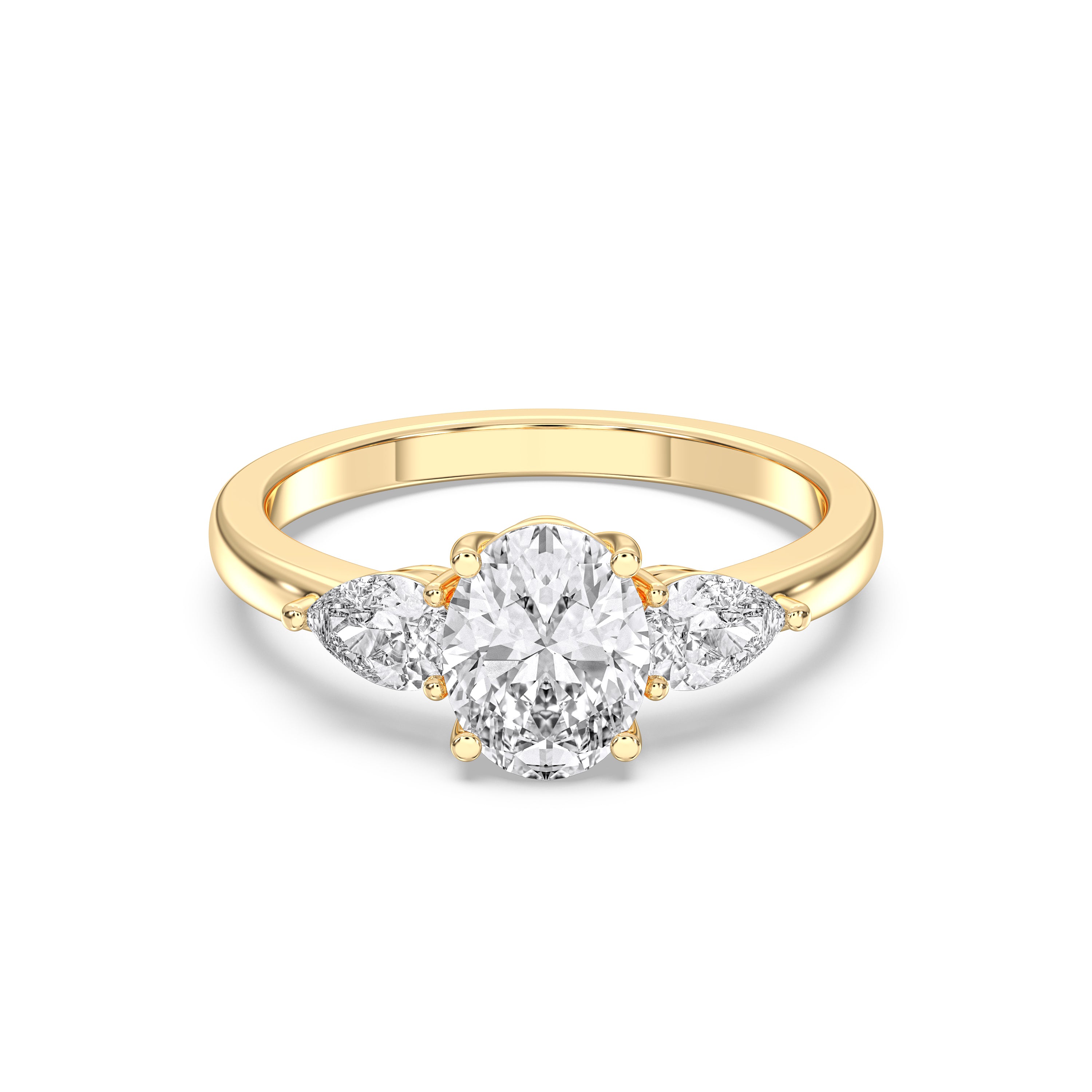 3.00 Carat Oval & Pear Shape Lab Grown Diamond 3 Stone Engagement Ring in Solid Gold