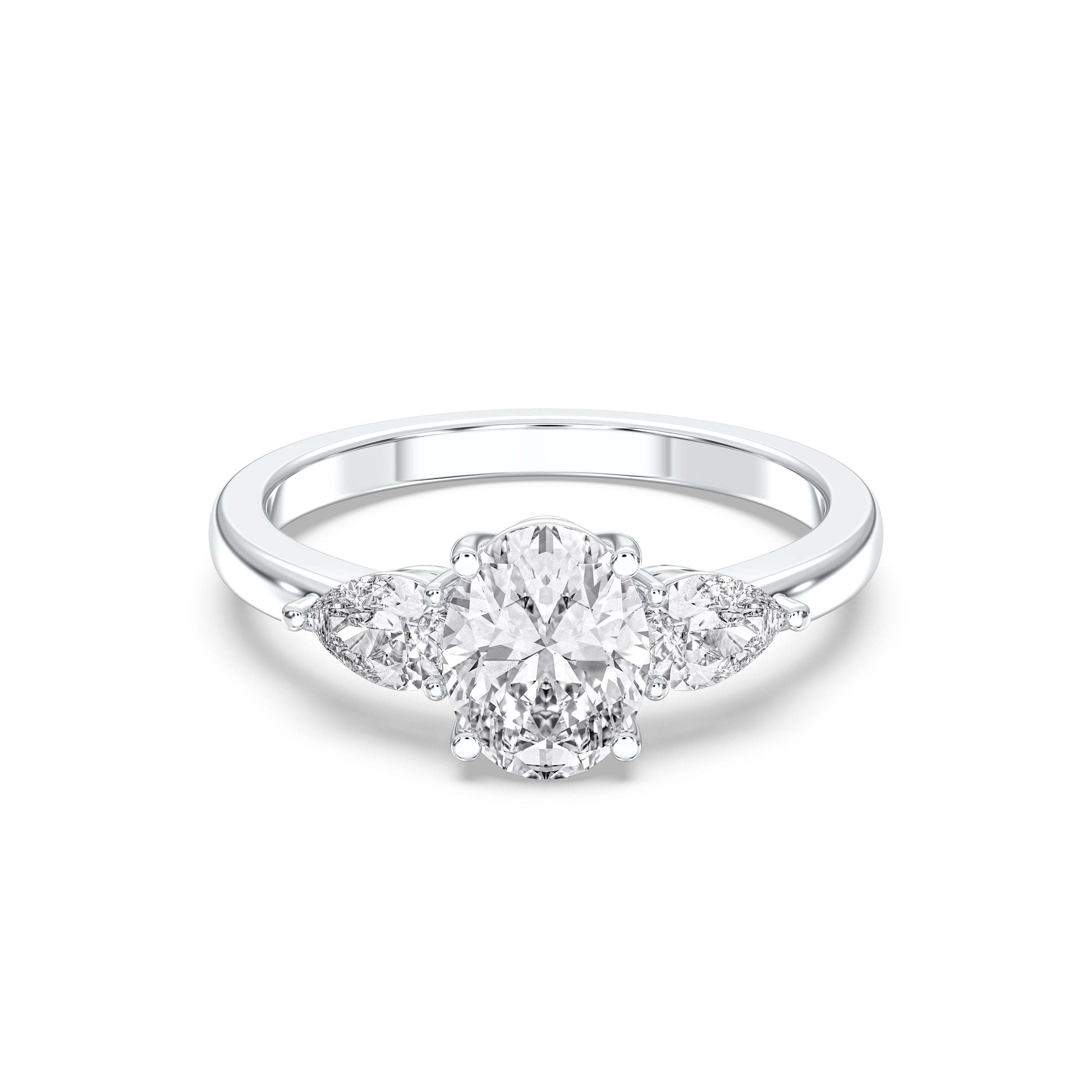 3.00 Carat Oval & Pear Shape Lab Grown Diamond 3 Stone Engagement Ring in Solid Gold