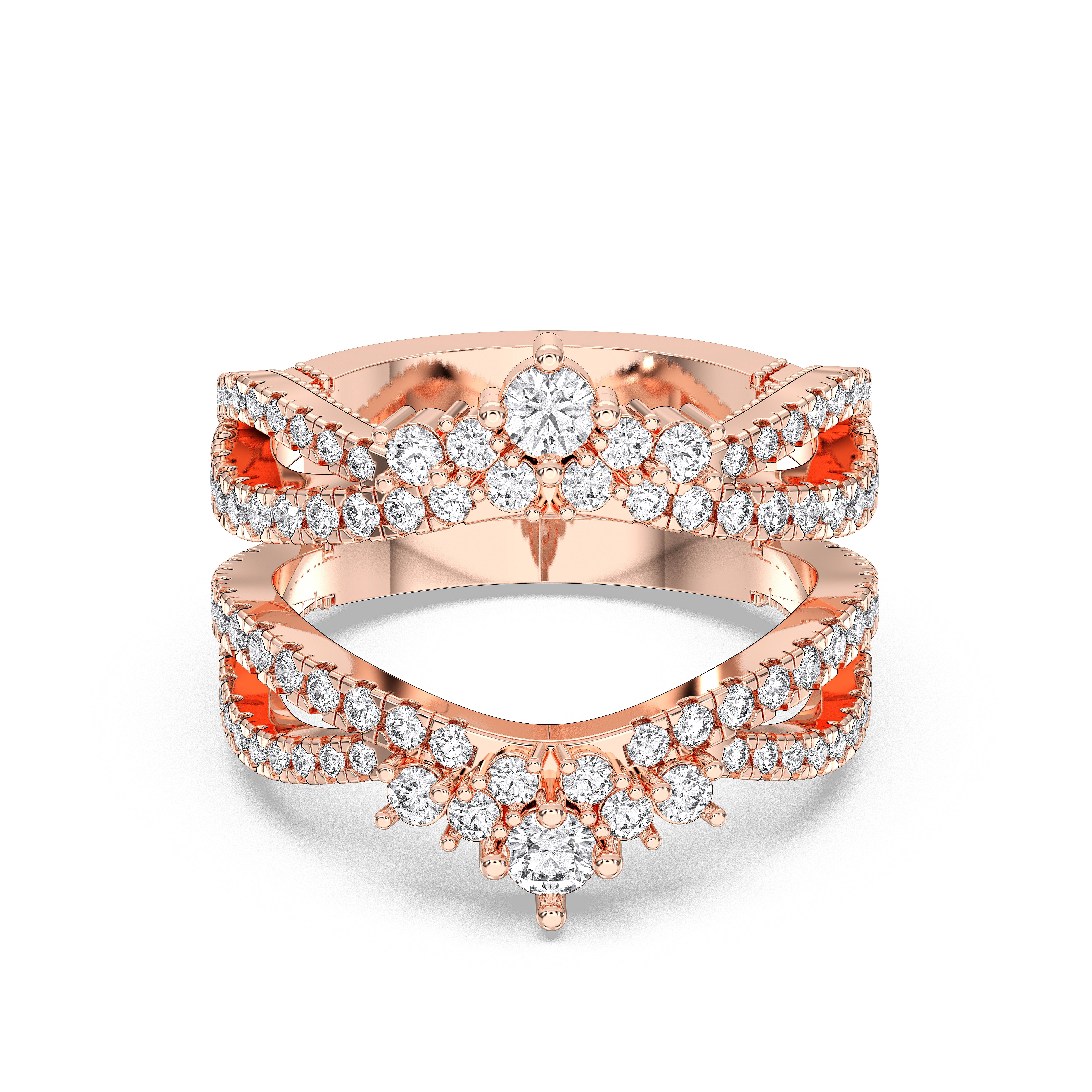 Round Cut 1.10 Carat Lab Grown Diamond Split Wedding Band in Solid Gold