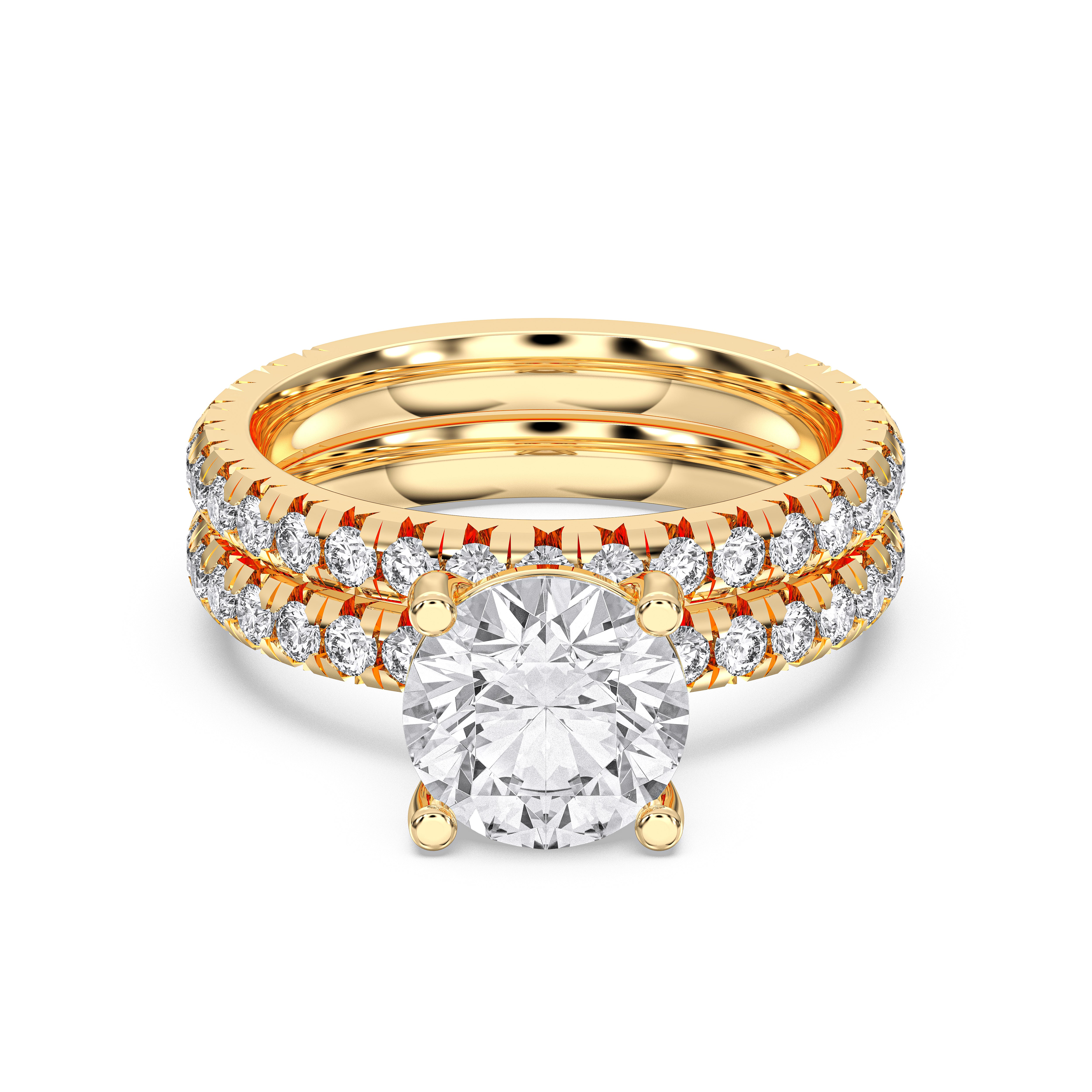 2.55 Carat Round Shape Lab Grown diamond Solitaire Engagement ring with matching wedding band in Solid Gold for Women