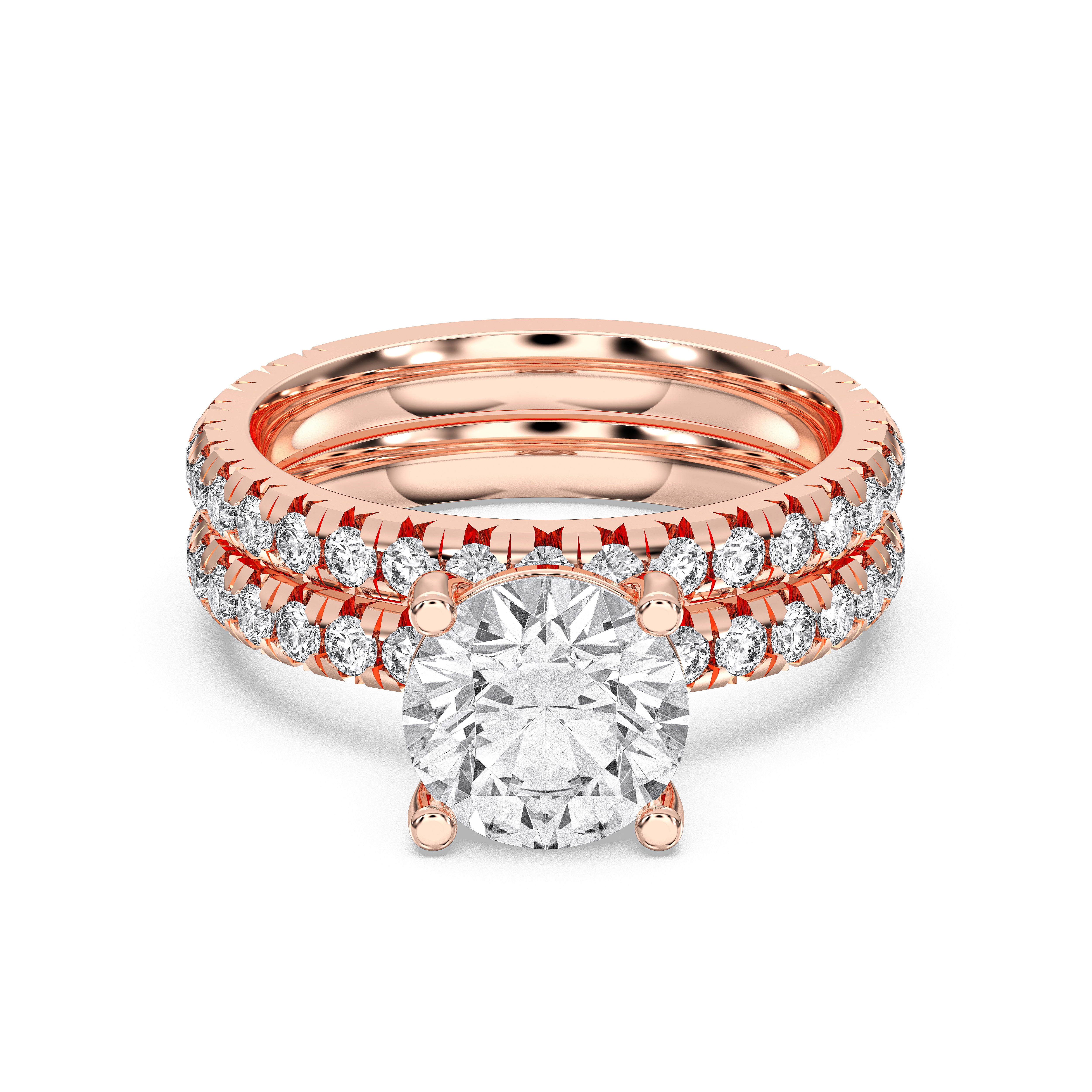 2.55 Carat Round Shape Lab Grown diamond Solitaire Engagement ring with matching wedding band in Solid Gold for Women