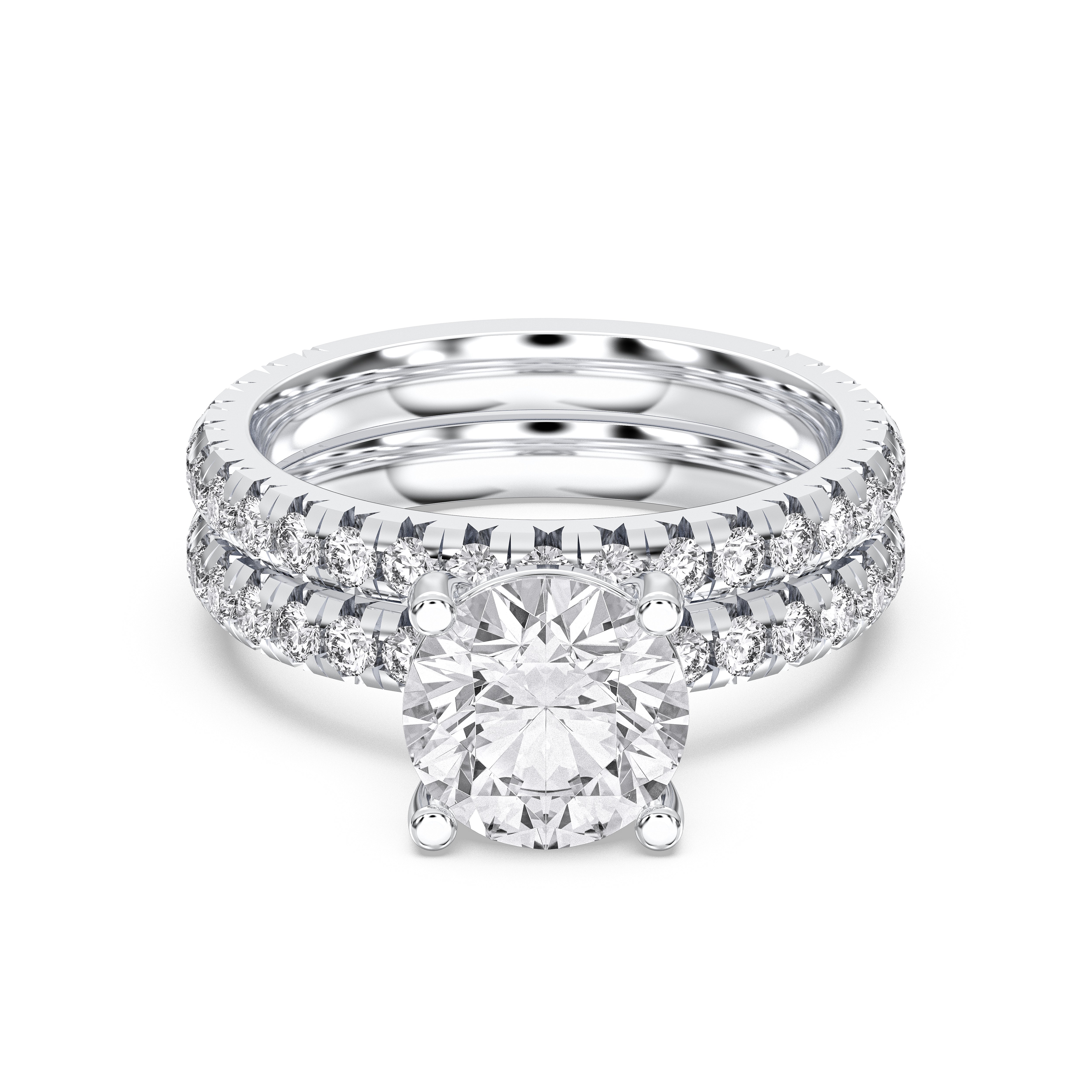 2.55 Carat Round Shape Lab Grown diamond Solitaire Engagement ring with matching wedding band in Solid Gold for Women