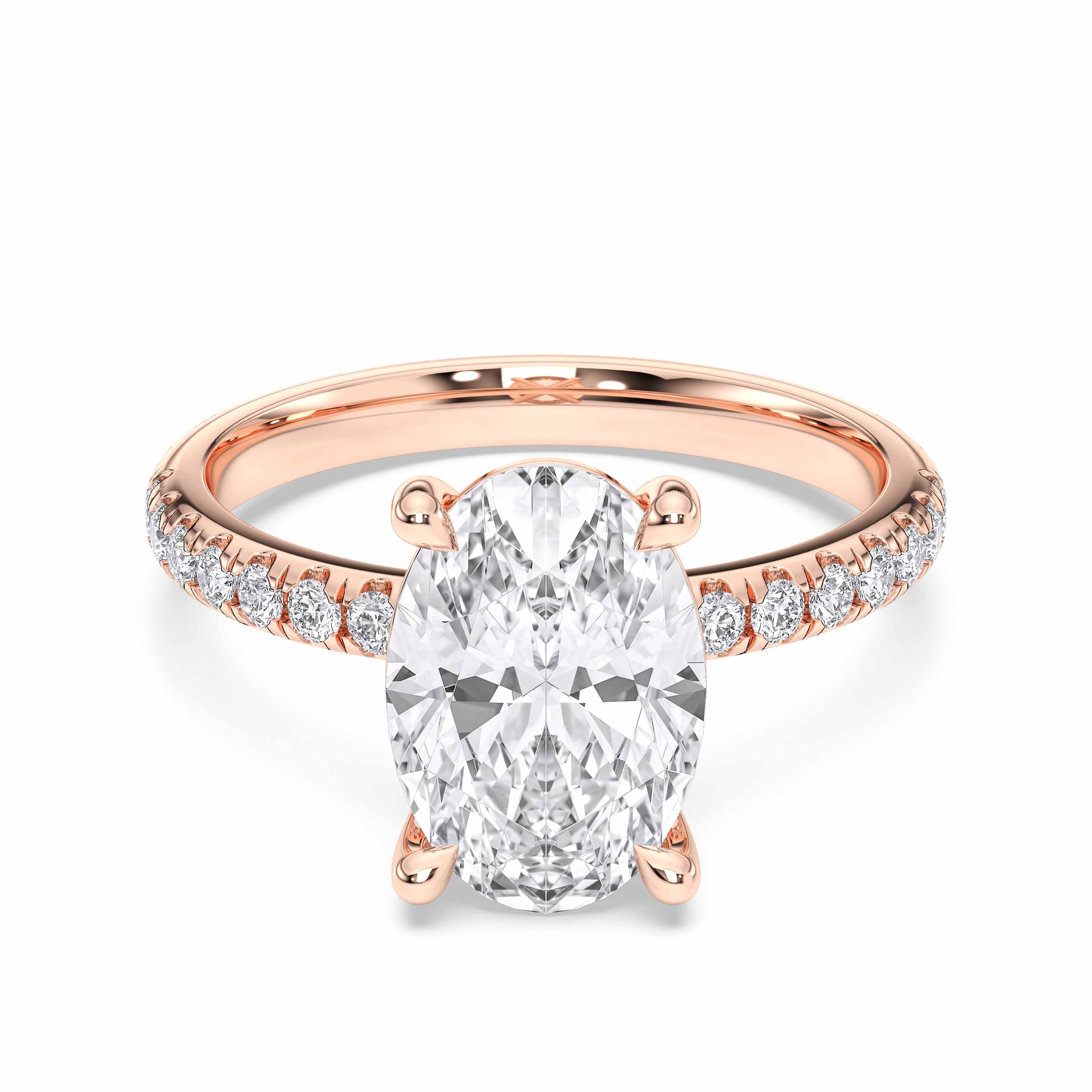 Oval & Round Shape 3.45 Carat Lab Grown Diamond Solitaire Engagement Ring in solid Gold