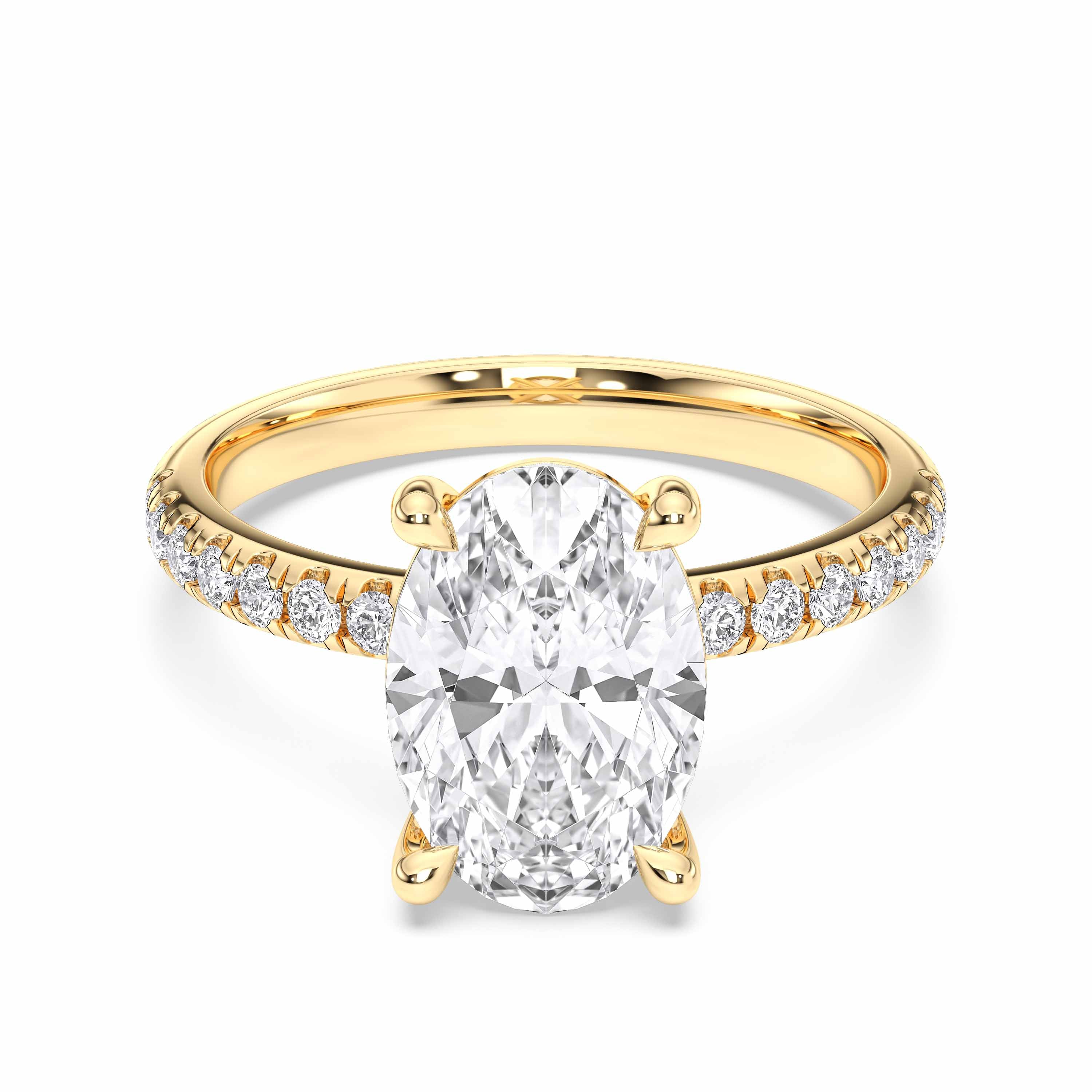 Oval & Round Shape 3.45 Carat Lab Grown Diamond Solitaire Engagement Ring in solid Gold