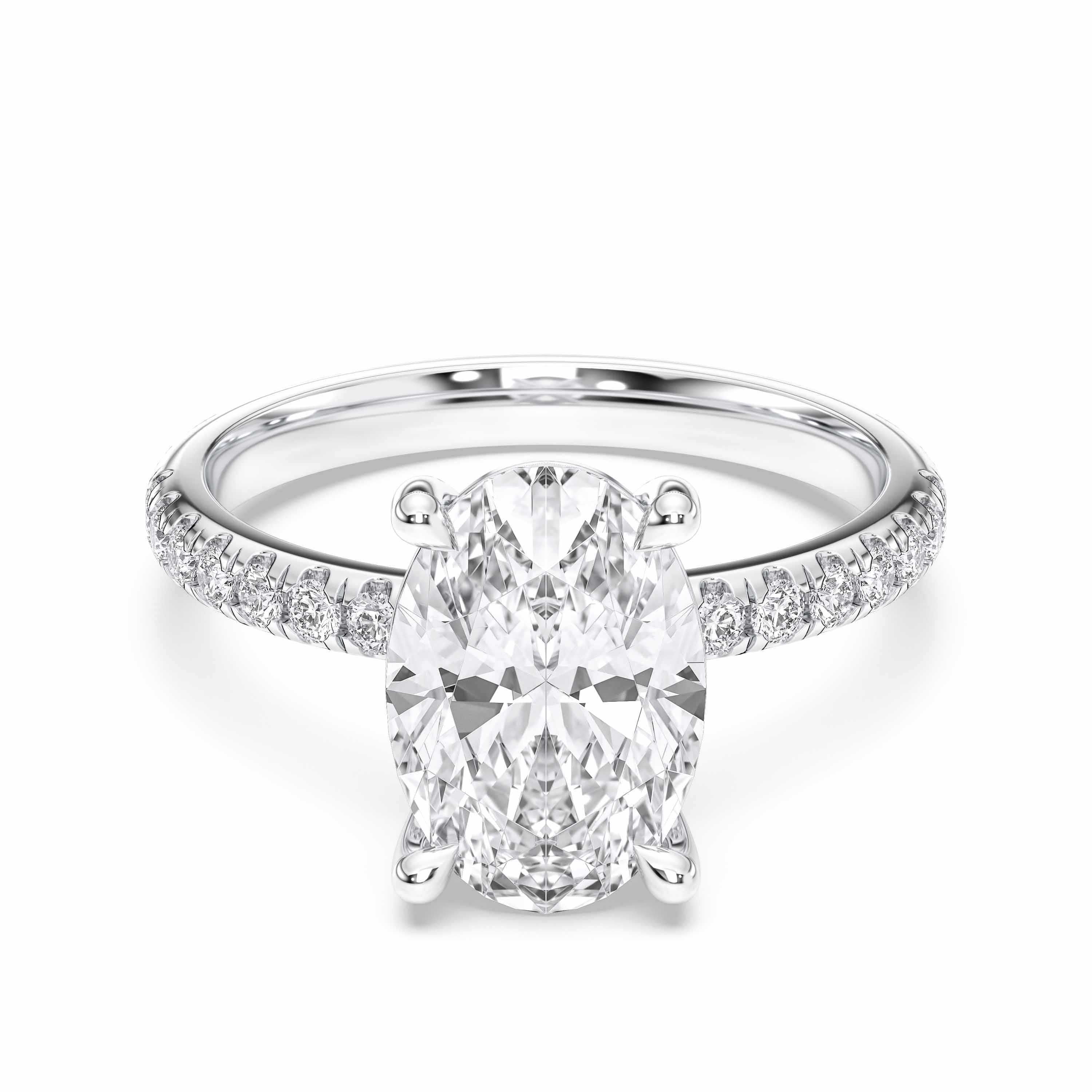 Oval & Round Shape 3.45 Carat Lab Grown Diamond Solitaire Engagement Ring in solid Gold