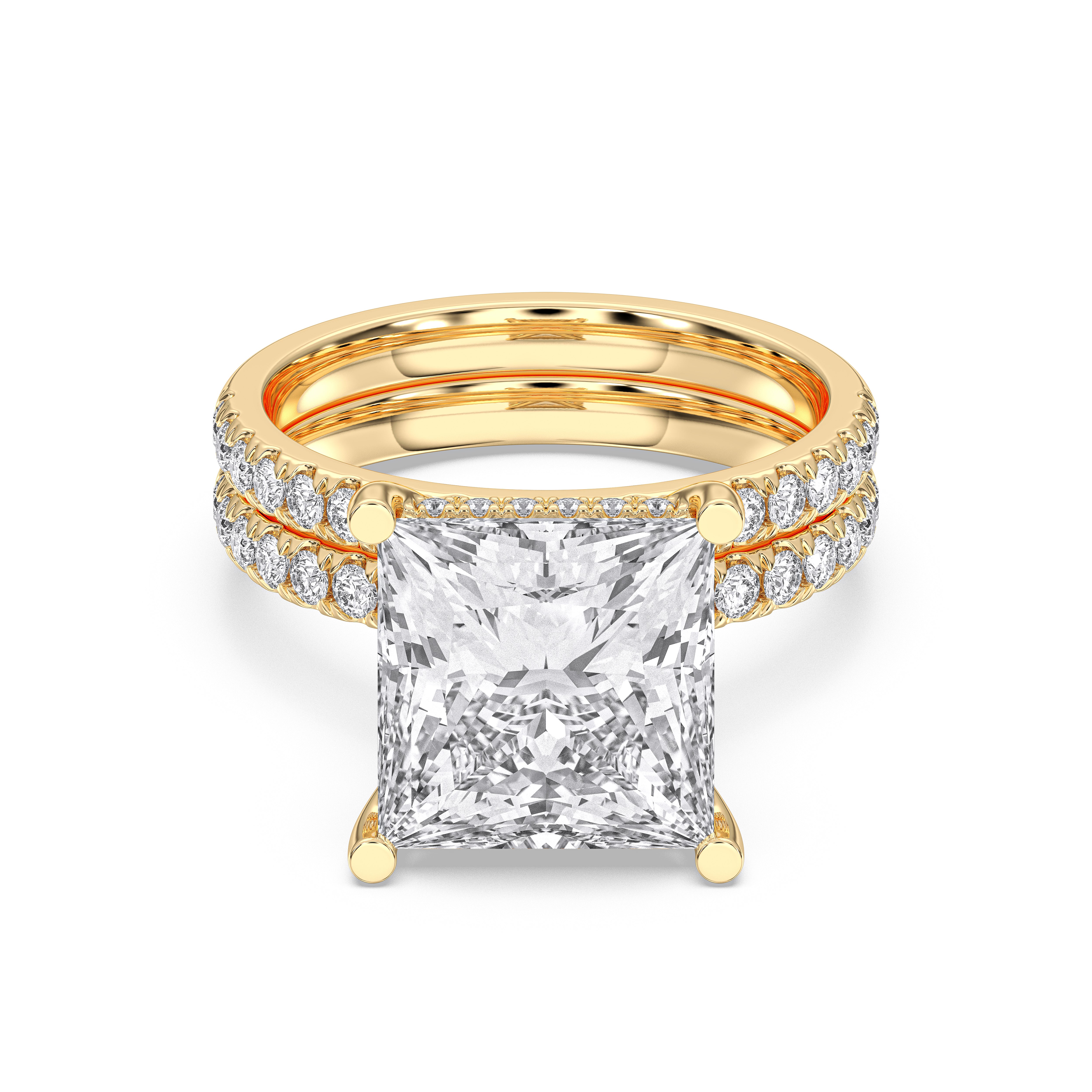 Princess & Round Cut 8.00 Carat Solitaire Engagement ring with matching wedding band in Solid Gold
