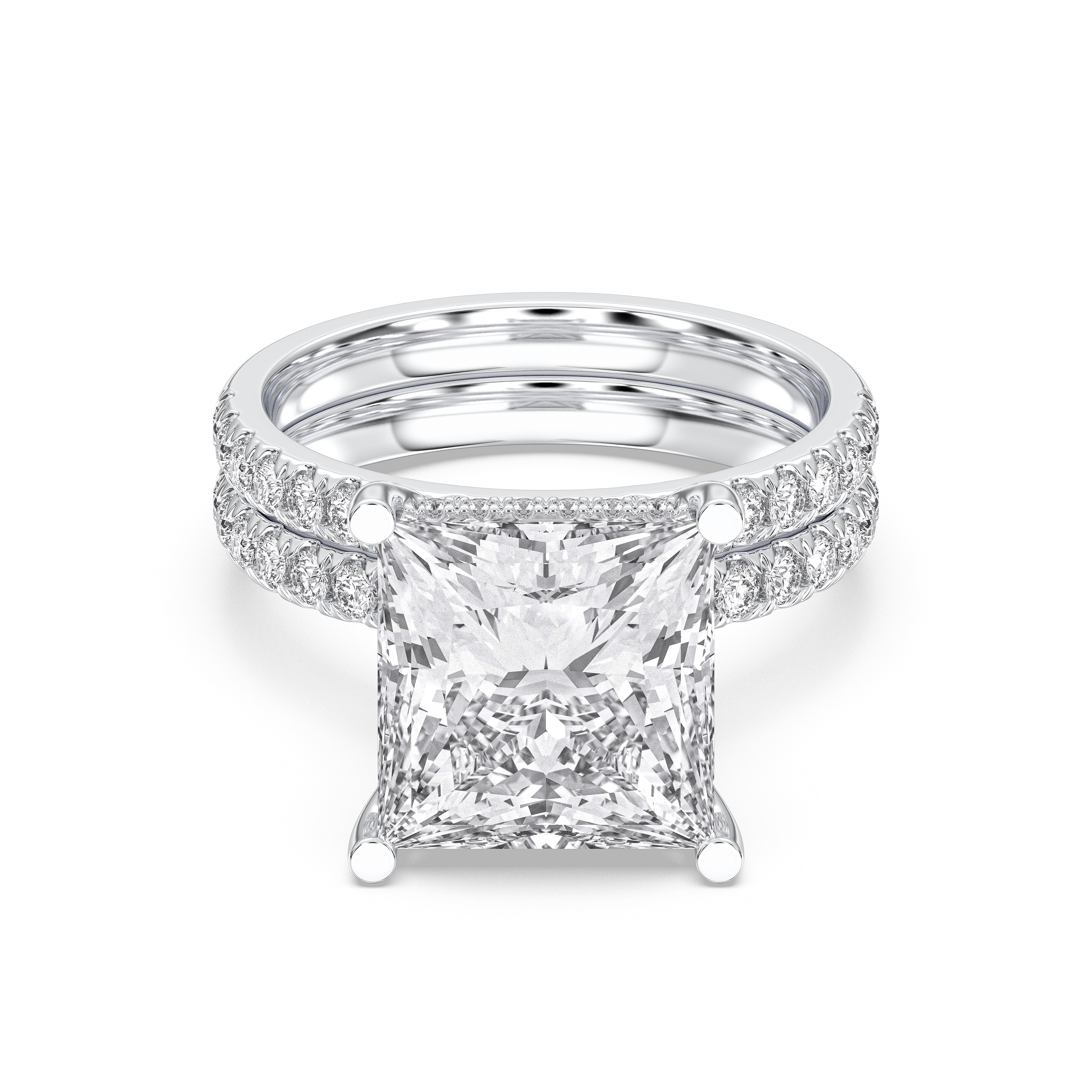 Princess & Round Cut 8.00 Carat Solitaire Engagement ring with matching wedding band in Solid Gold