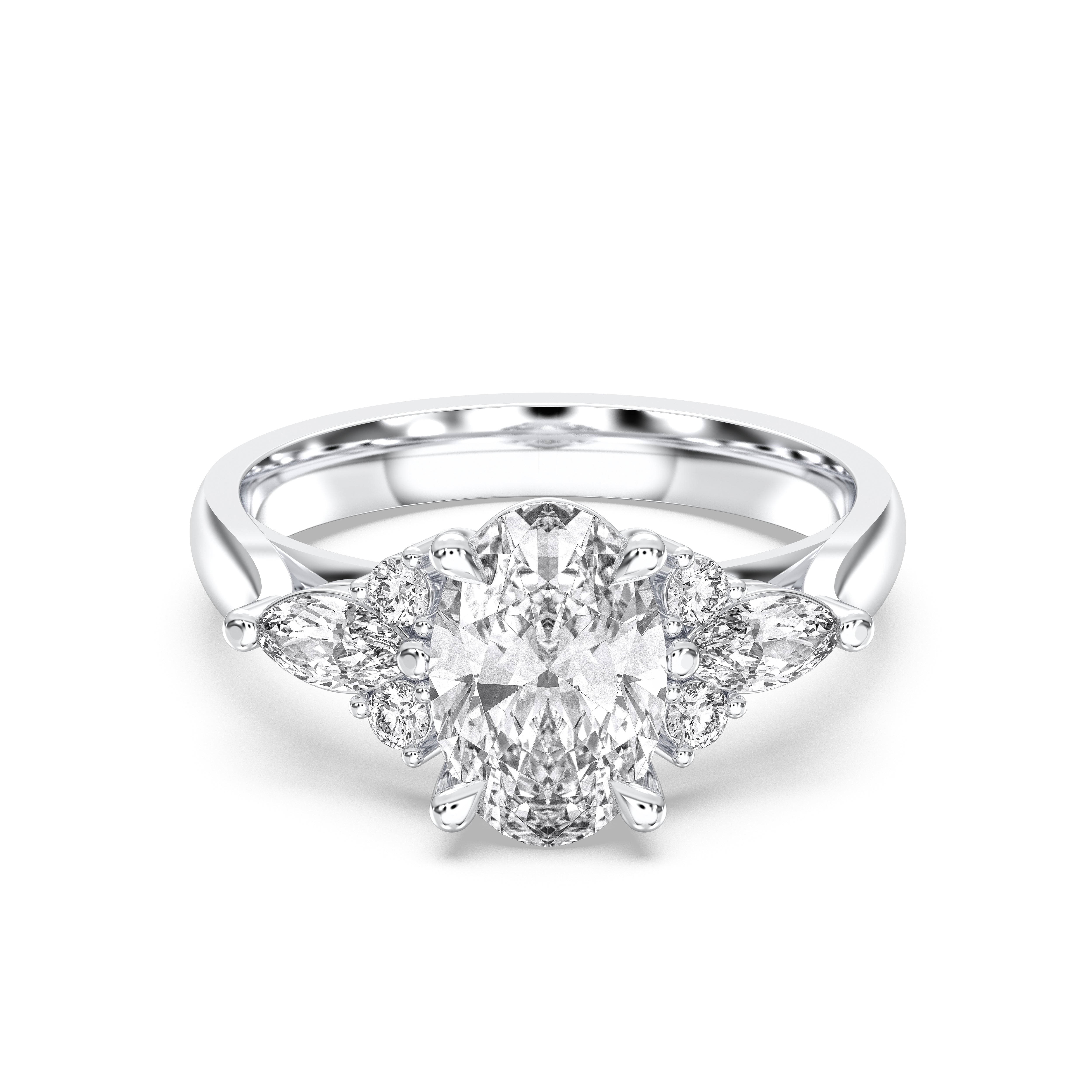 Marquise, Oval & Round Shape 1.75 Carat Lab Grown Diamond 7 Stone ring in Solid Gold