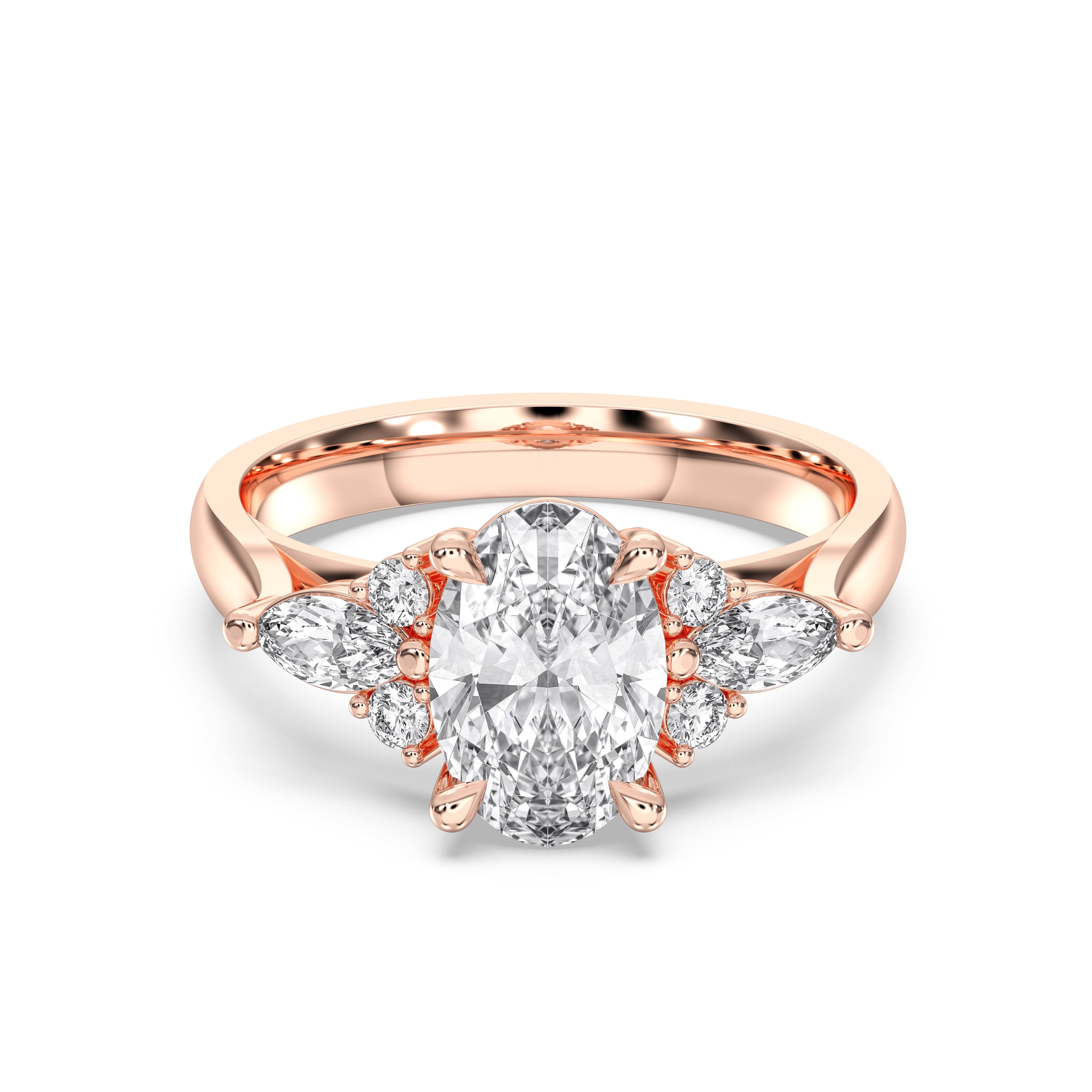Marquise, Oval & Round Shape 1.75 Carat Lab Grown Diamond 7 Stone ring in Solid Gold