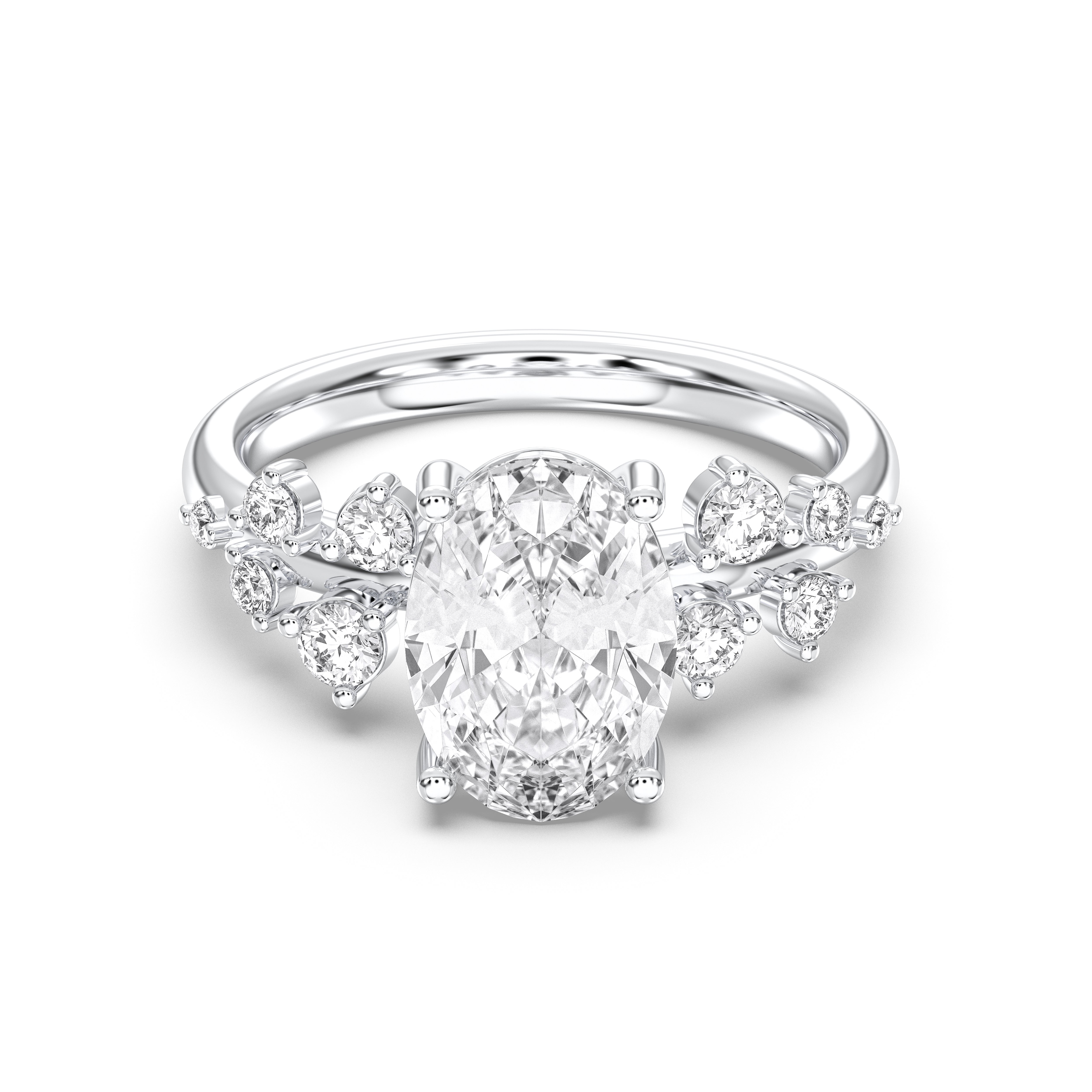 Oval & Round Cut 3.40 Carat Lab Grown Solitaire Engagement Ring in Solid Gold