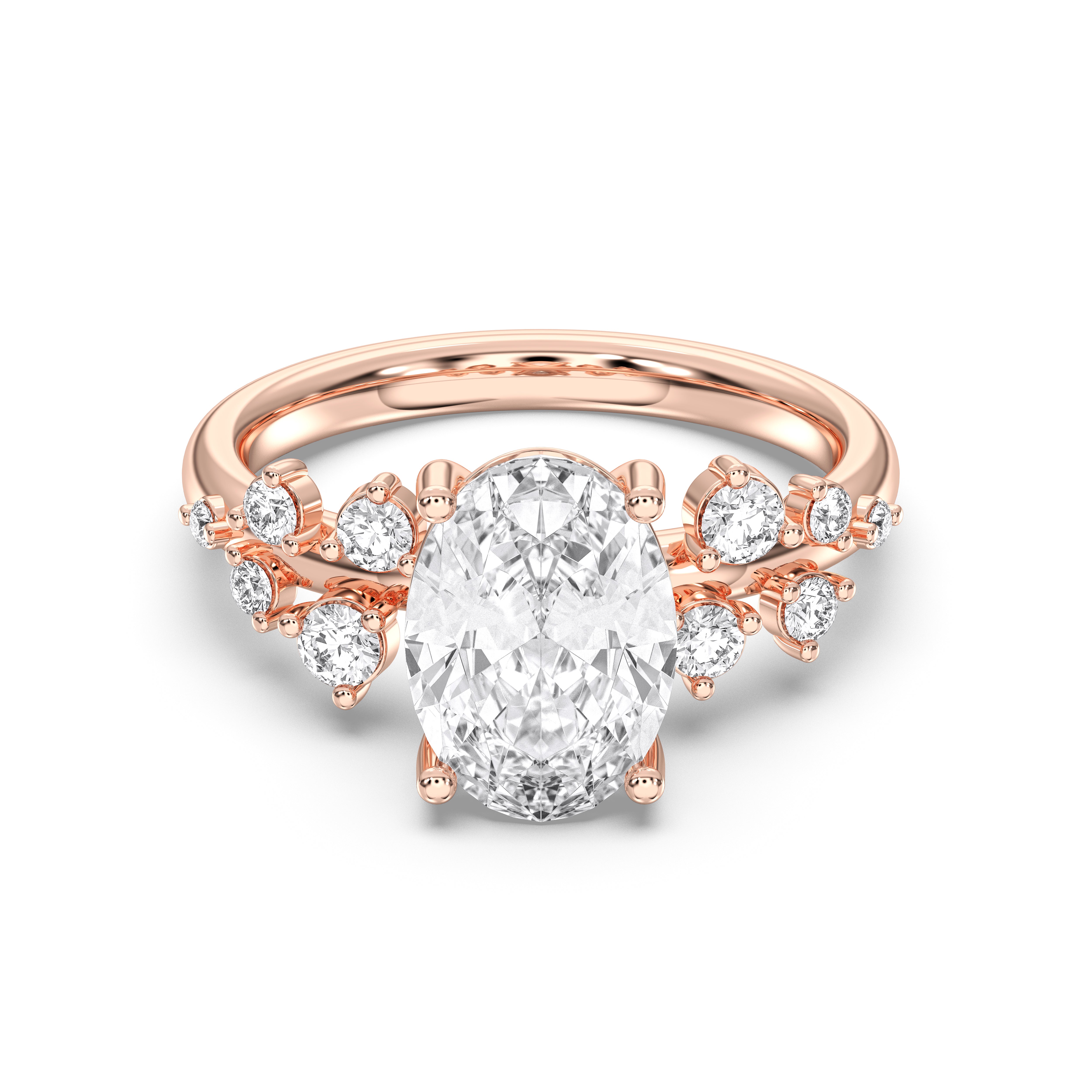 Oval & Round Cut 3.40 Carat Lab Grown Solitaire Engagement Ring in Solid Gold