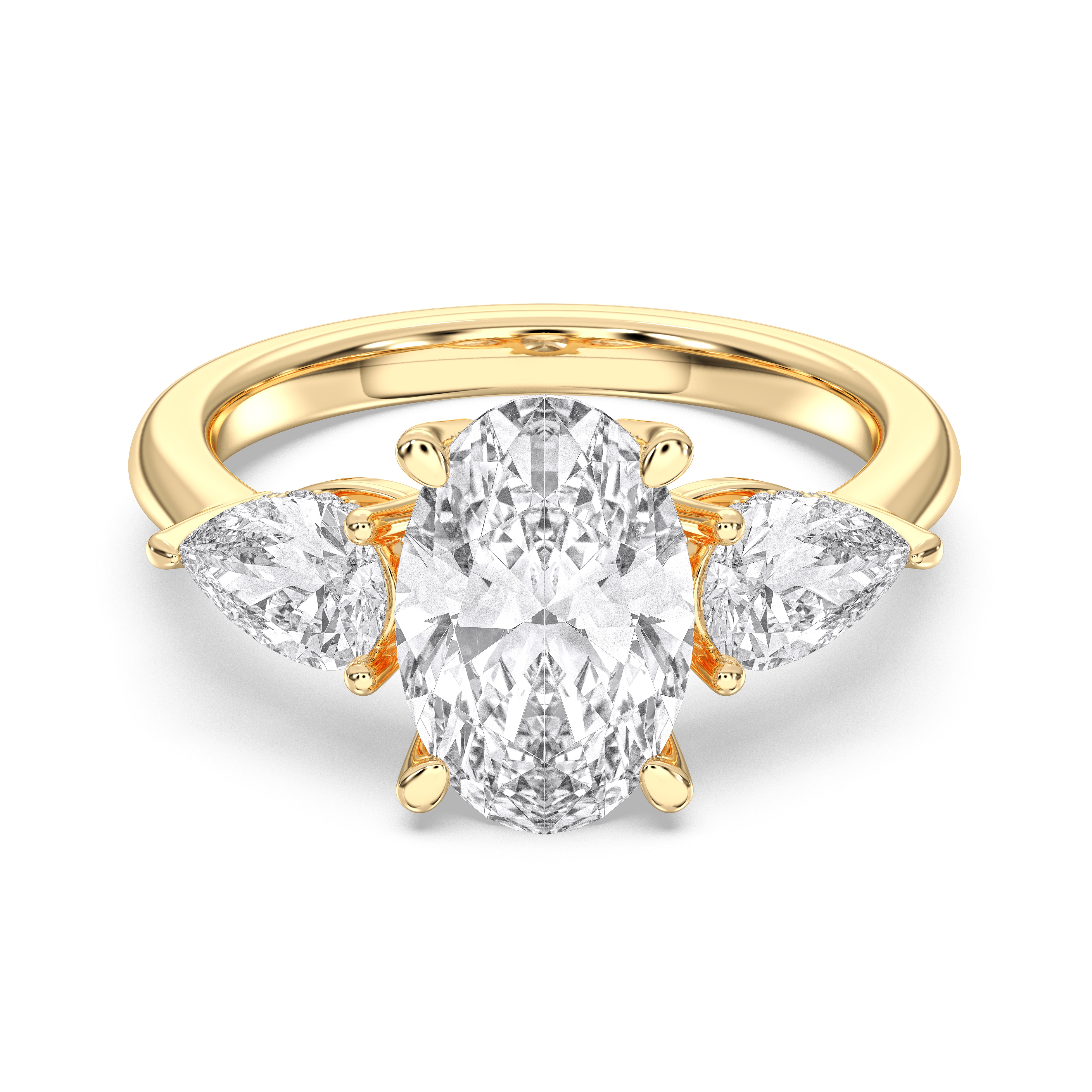 4.10 Carat Oval, Pear & Round Cut Lab Grown Diamond 3 Stone Ring  in Solid Gold