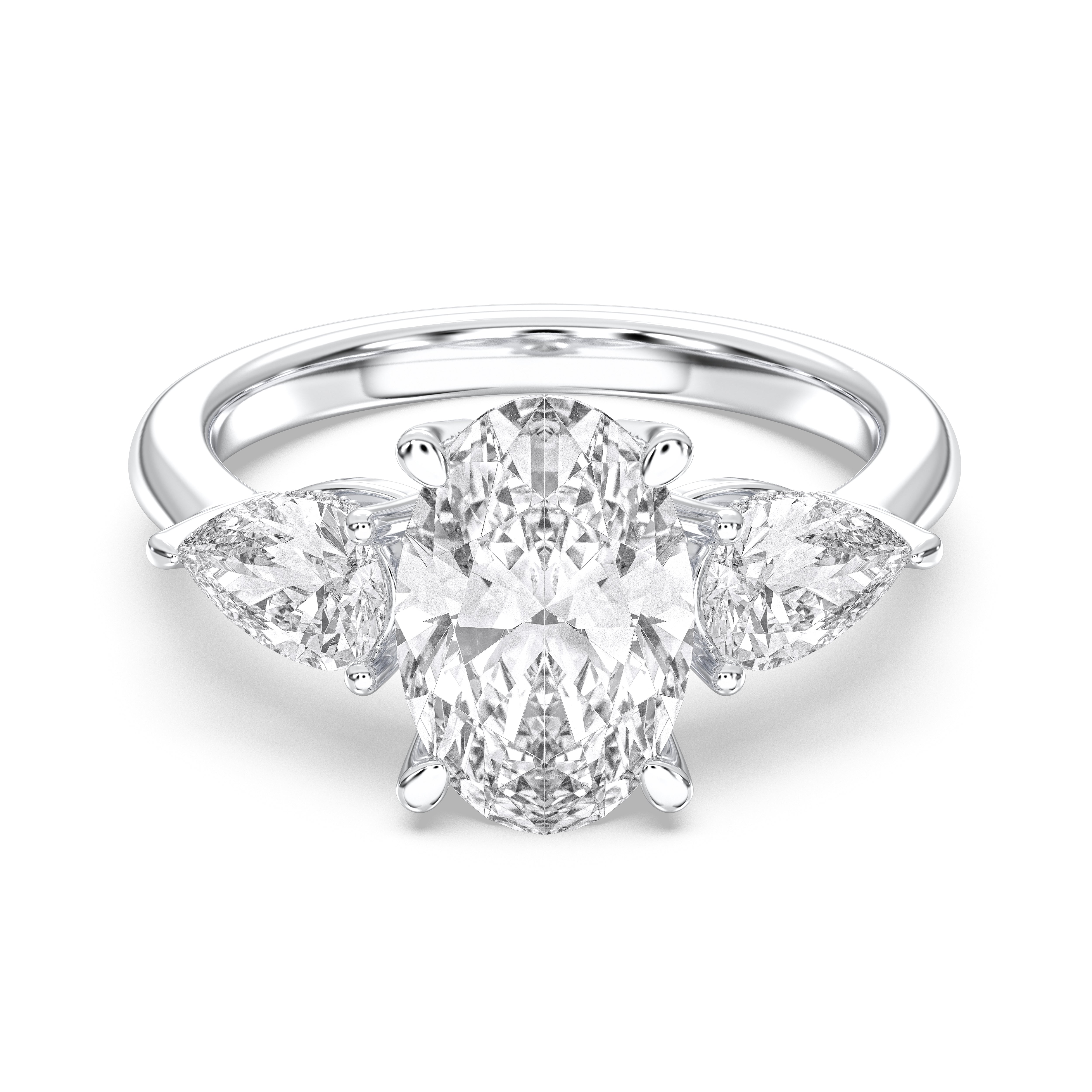 4.10 Carat Oval, Pear & Round Cut Lab Grown Diamond 3 Stone Ring  in Solid Gold