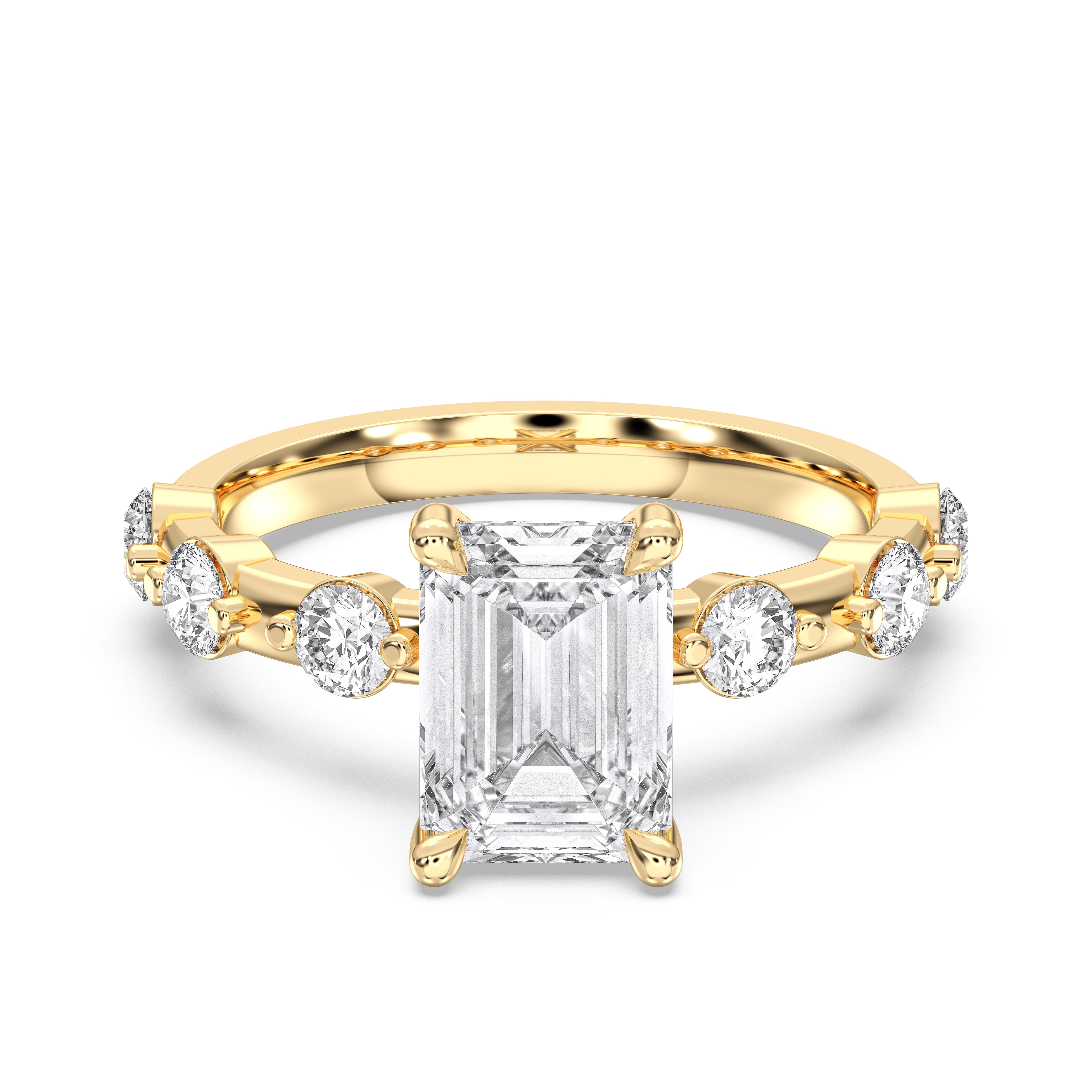 Emerald & Round Cut 2.80 Carat Lab Grown Diamond 7 Stone Ring in Solid Gold