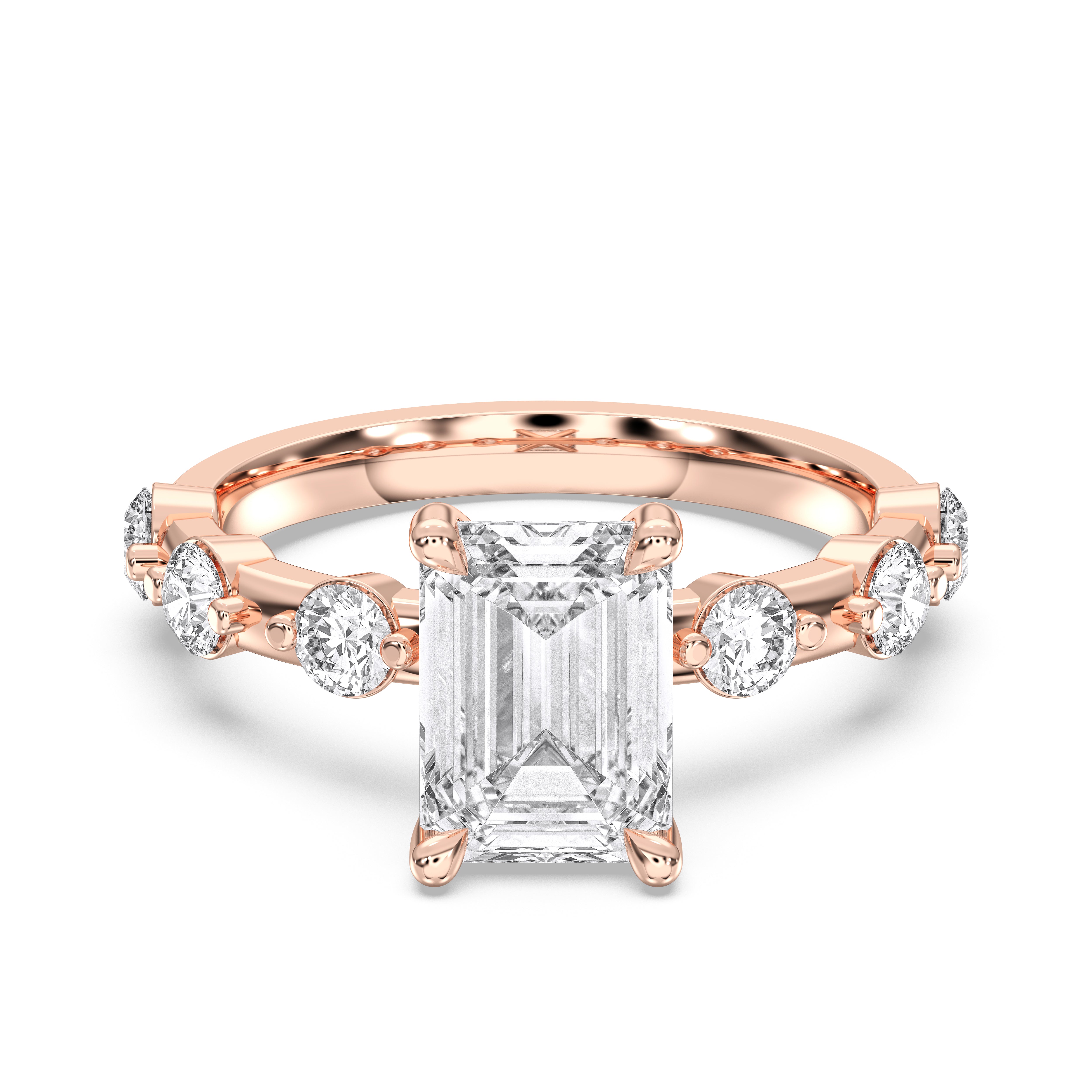 Emerald & Round Cut 2.80 Carat Lab Grown Diamond 7 Stone Ring in Solid Gold