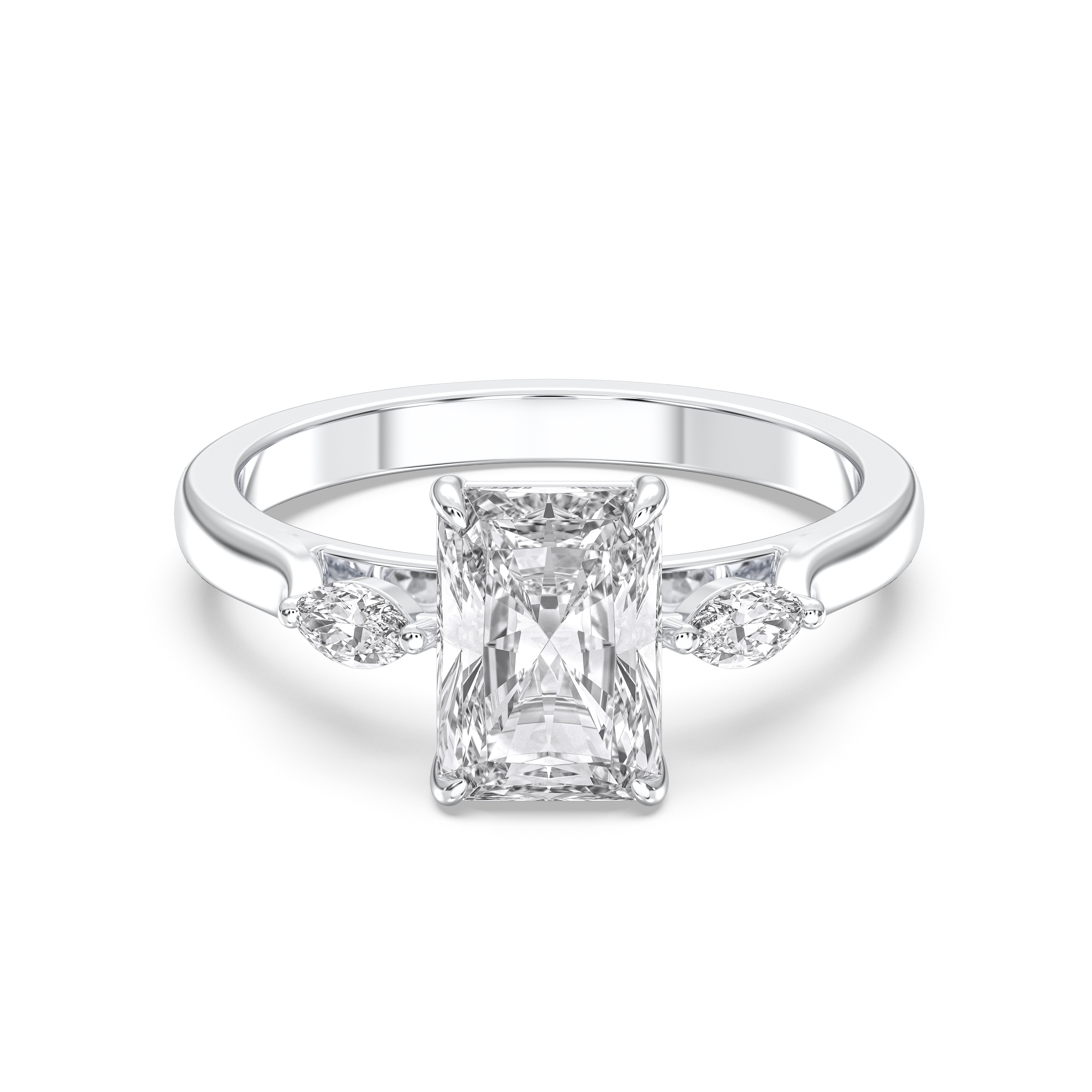 2.50 Carat Marquise & Radiant Shape Lab Grown Diamond 3 Stone Ring in Solid Gold