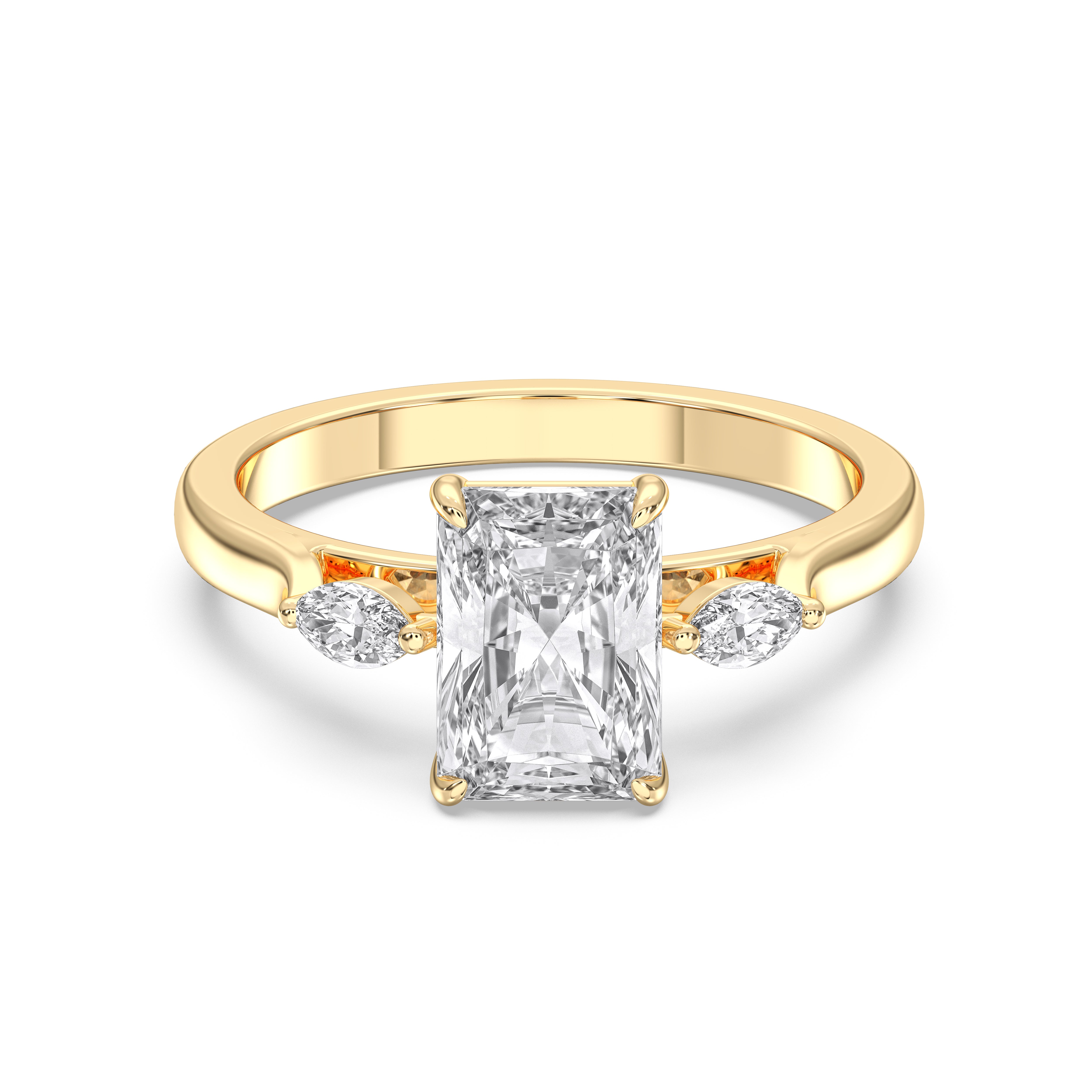 2.50 Carat Marquise & Radiant Shape Lab Grown Diamond 3 Stone Ring in Solid Gold
