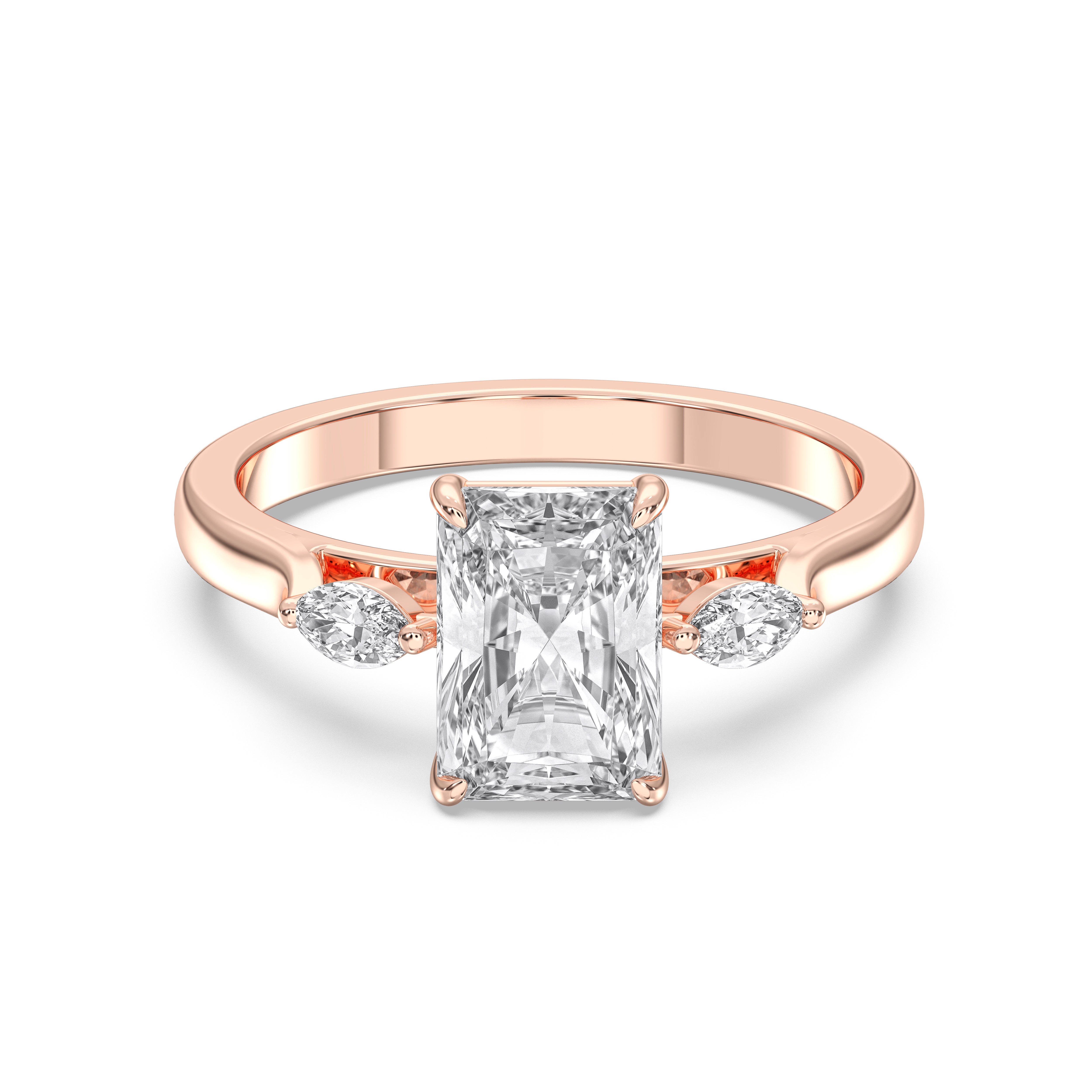 2.50 Carat Marquise & Radiant Shape Lab Grown Diamond 3 Stone Ring in Solid Gold