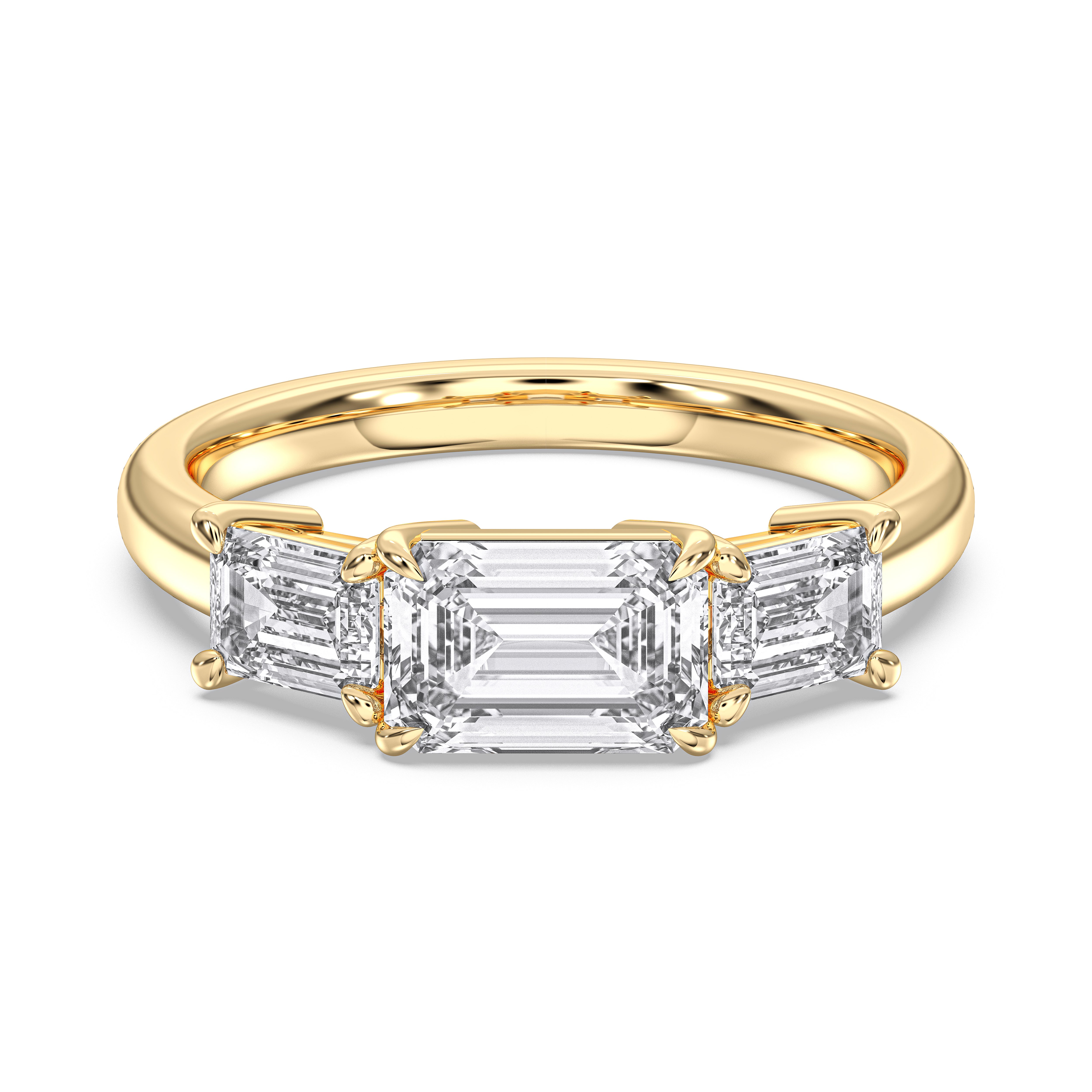 2.50 Carat Emerald Shape Lab Grown Diamond 3 Stone Engagement Ring Made in Solid Gold