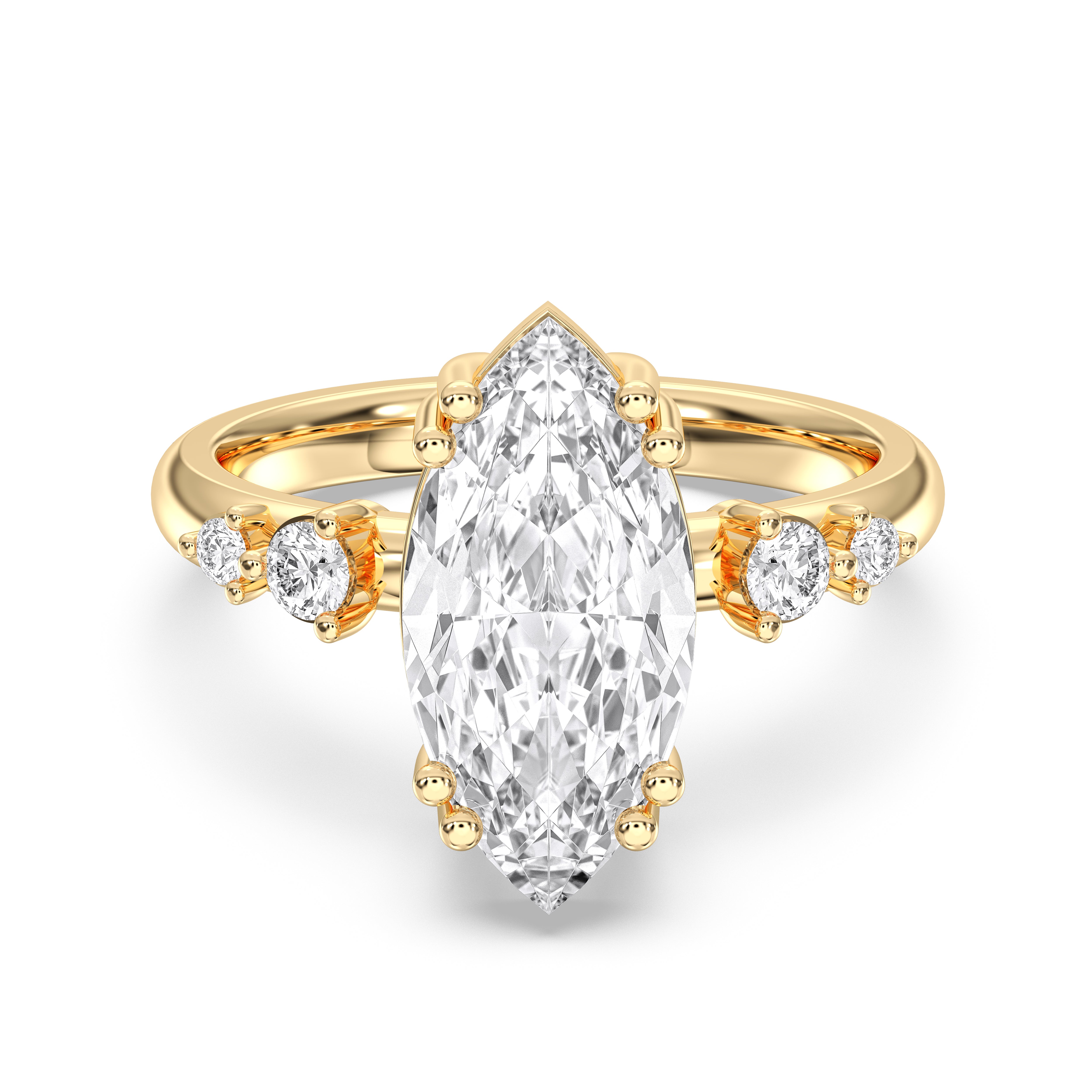 Marquise & Round Shape 2.75 Carat Lab Grown Diamond Solitaire 5 Stone Ring in Solid Gold