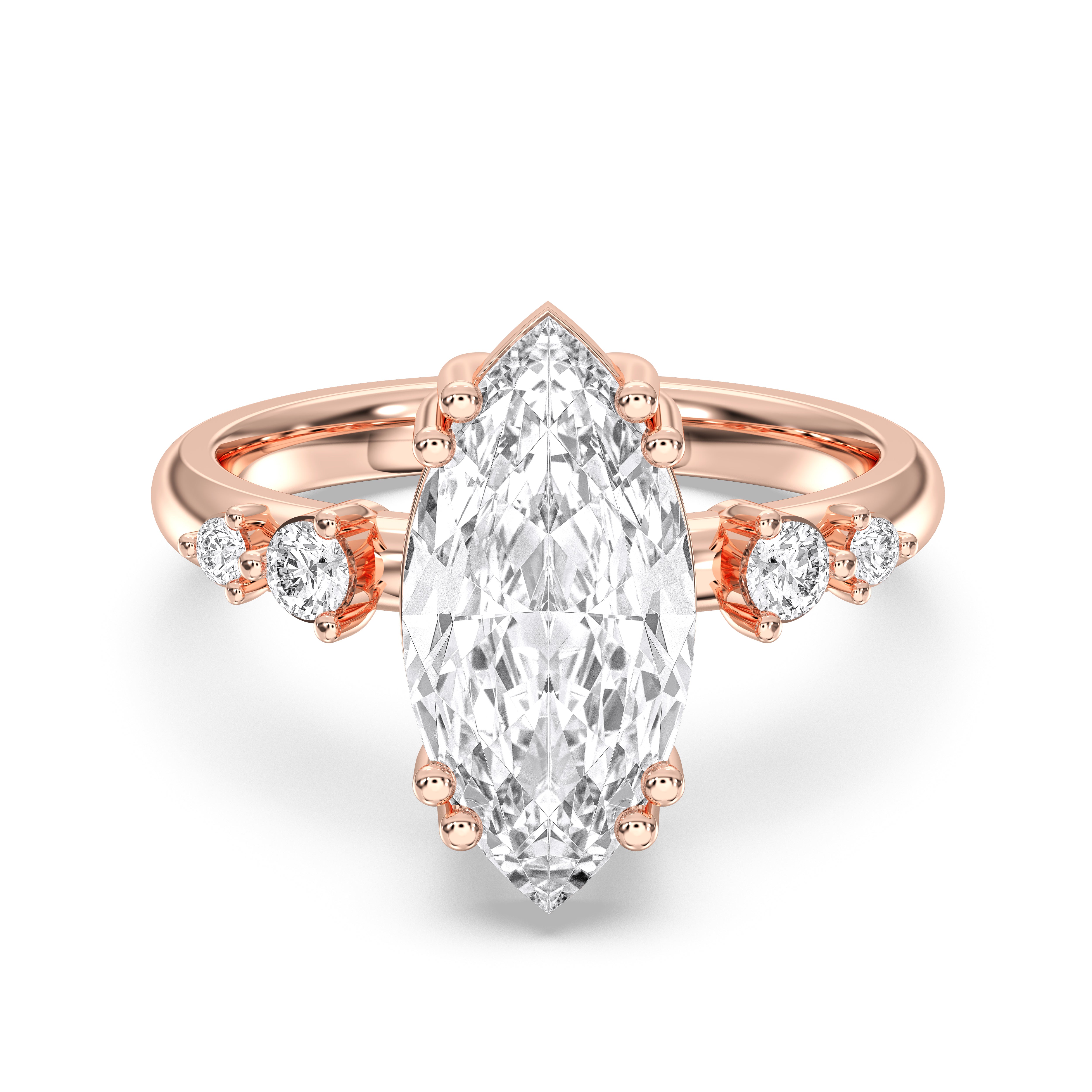 Marquise & Round Shape 2.75 Carat Lab Grown Diamond Solitaire 5 Stone Ring in Solid Gold