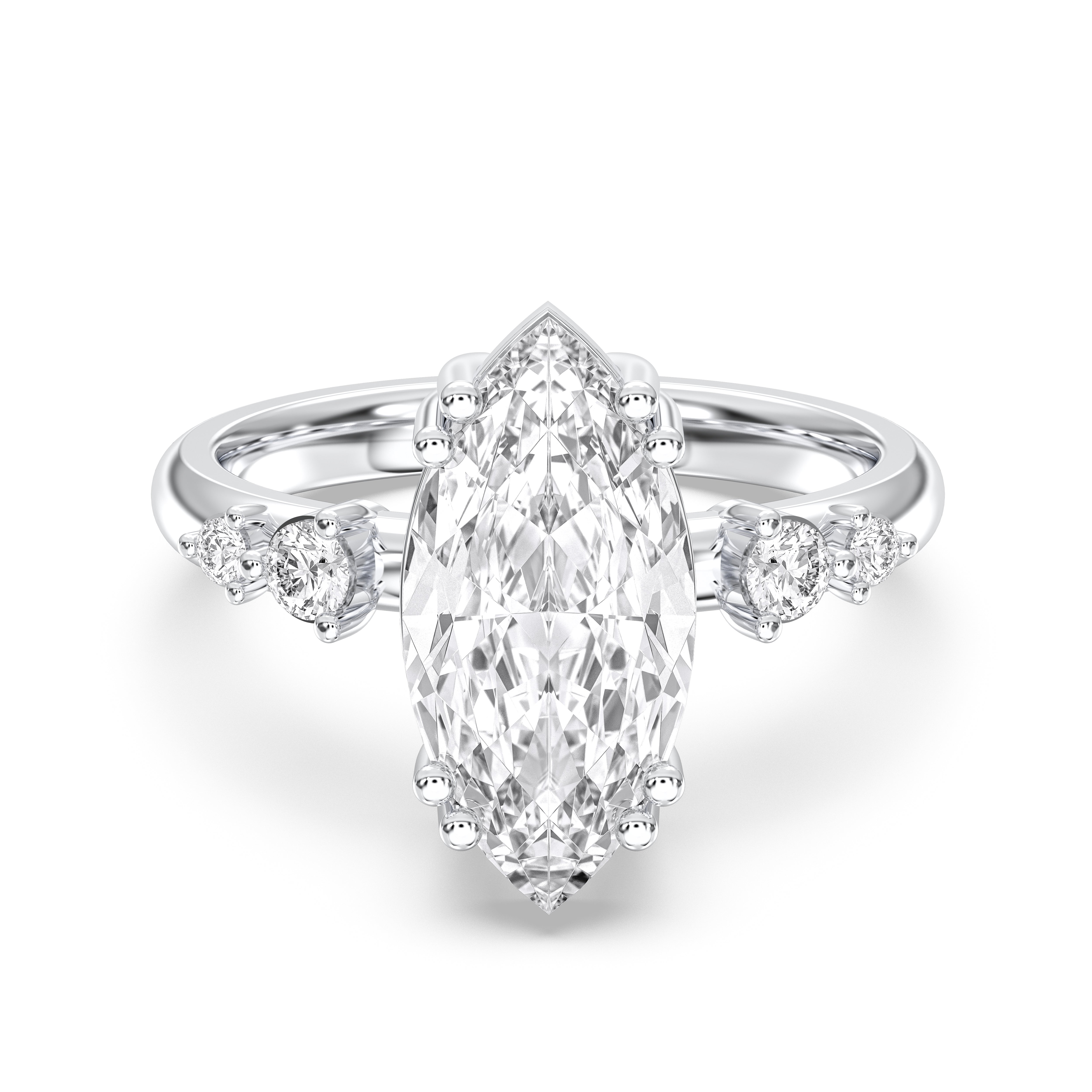 Marquise & Round Shape 2.75 Carat Lab Grown Diamond Solitaire 5 Stone Ring in Solid Gold