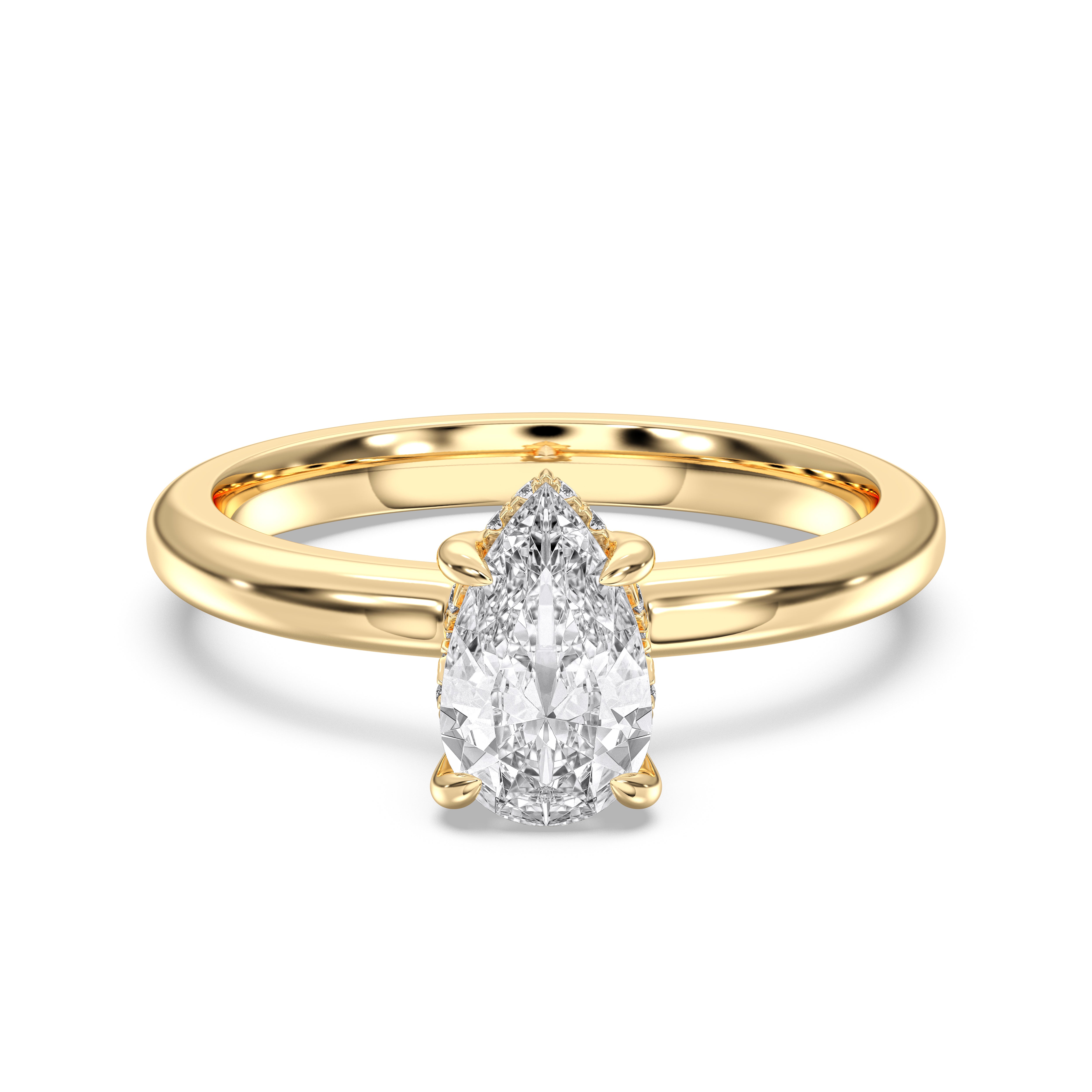 Pear & Round 1.30 Carat Lab Grown Diamond Solitaire Hidden Halo Engagement Ring in Solid Gold