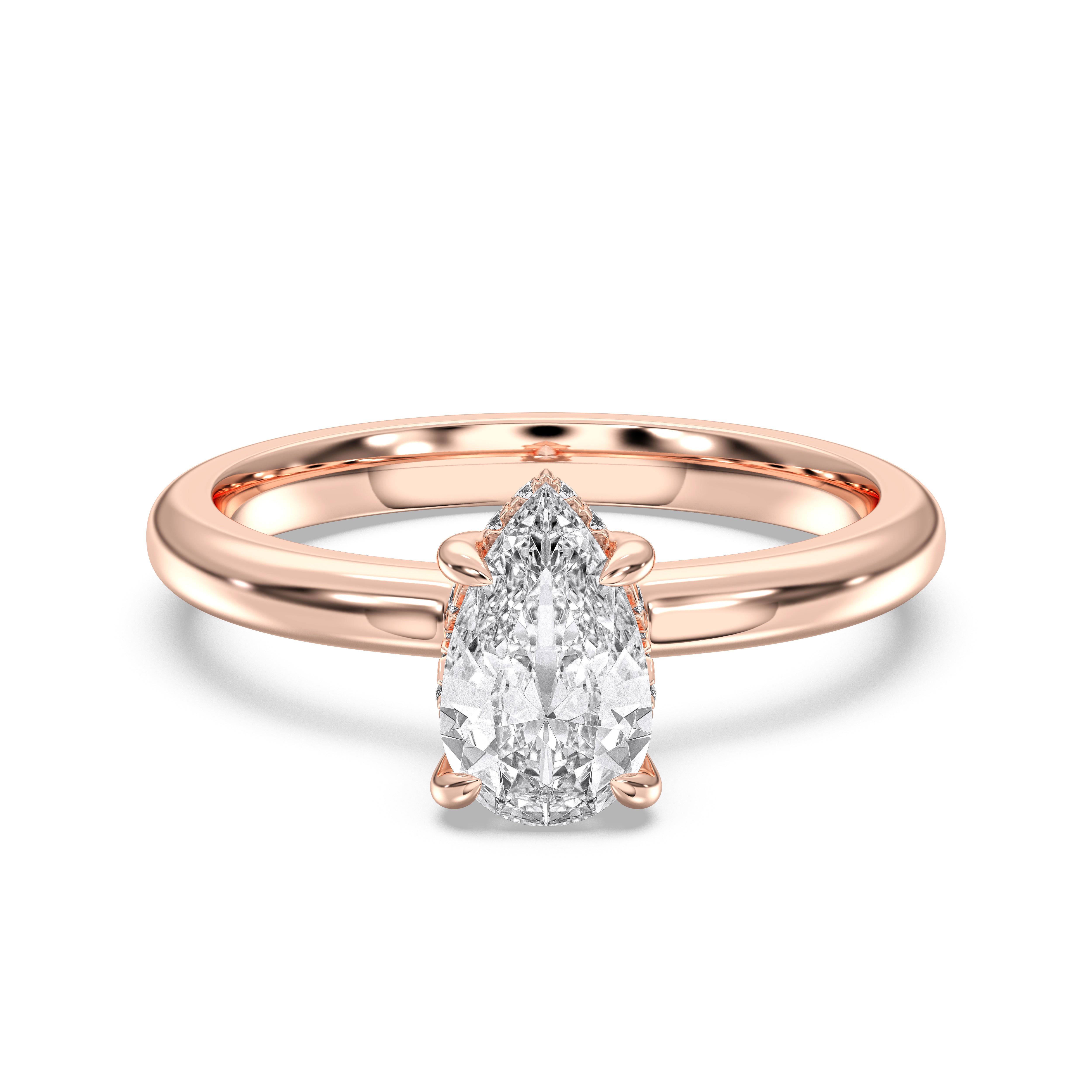 Pear & Round 1.30 Carat Lab Grown Diamond Solitaire Hidden Halo Engagement Ring in Solid Gold