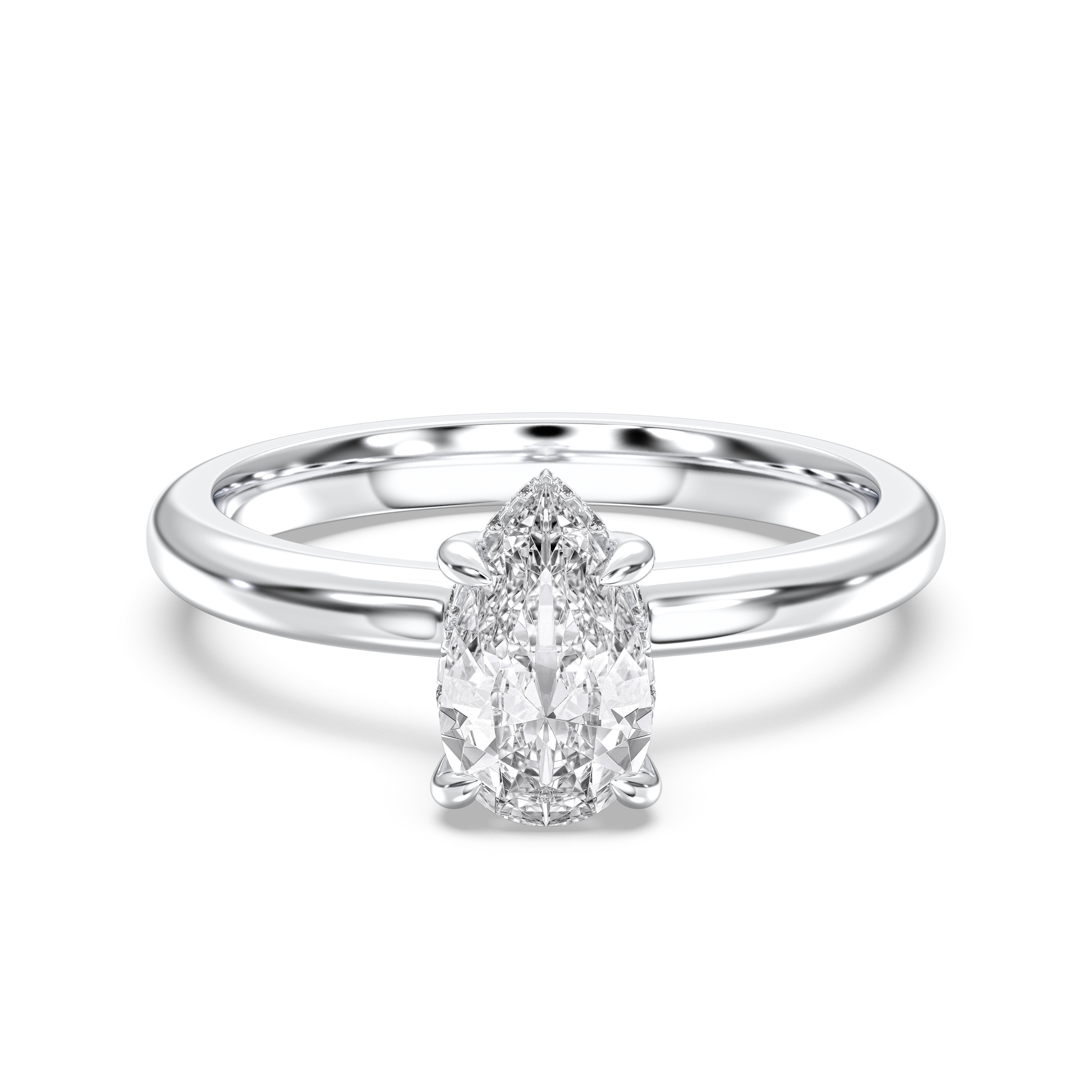 Pear & Round 1.30 Carat Lab Grown Diamond Solitaire Hidden Halo Engagement Ring in Solid Gold