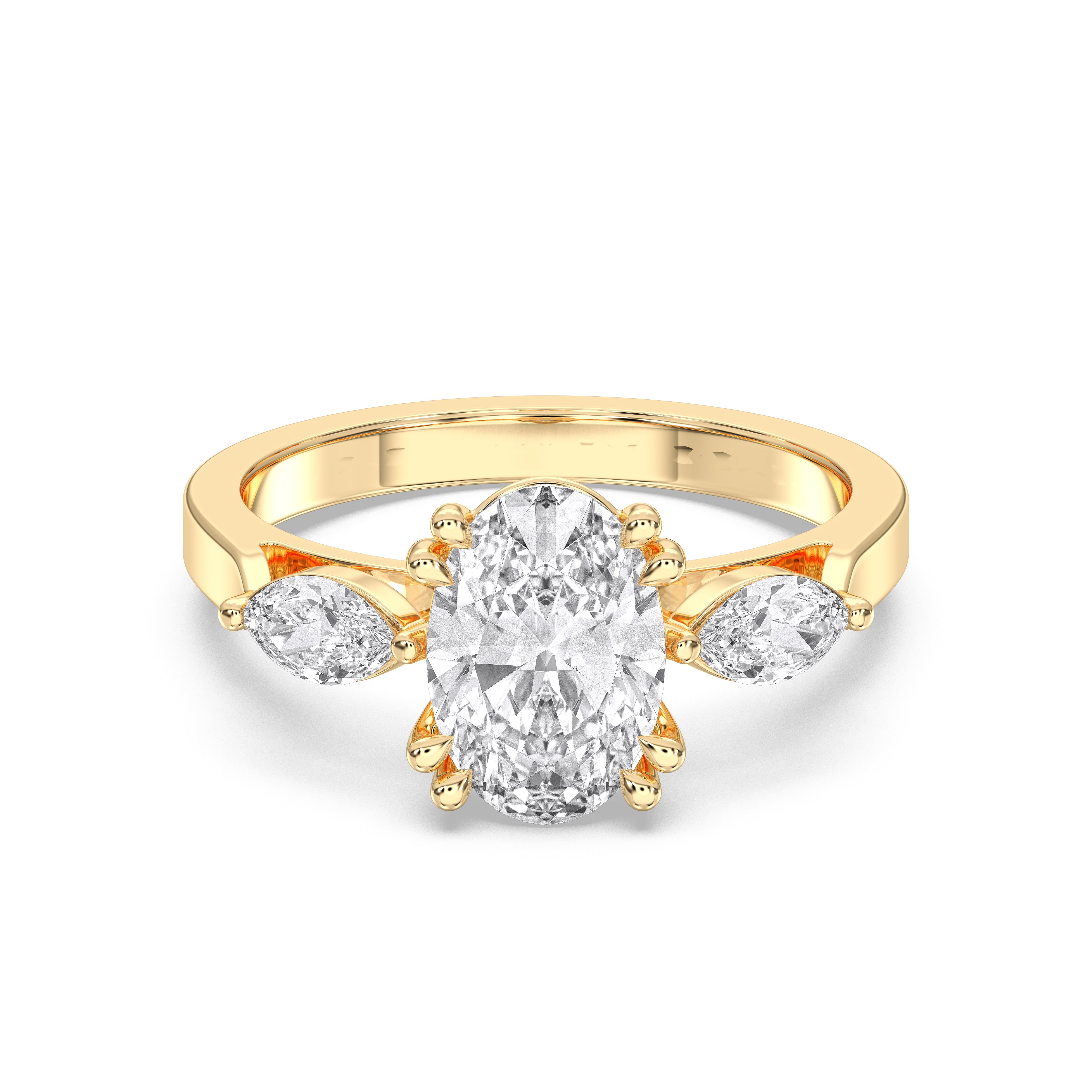 Marquise & Oval Shape 2.43 Carat Lab Grown Diamond 3 Stone Ring in Solid Gold