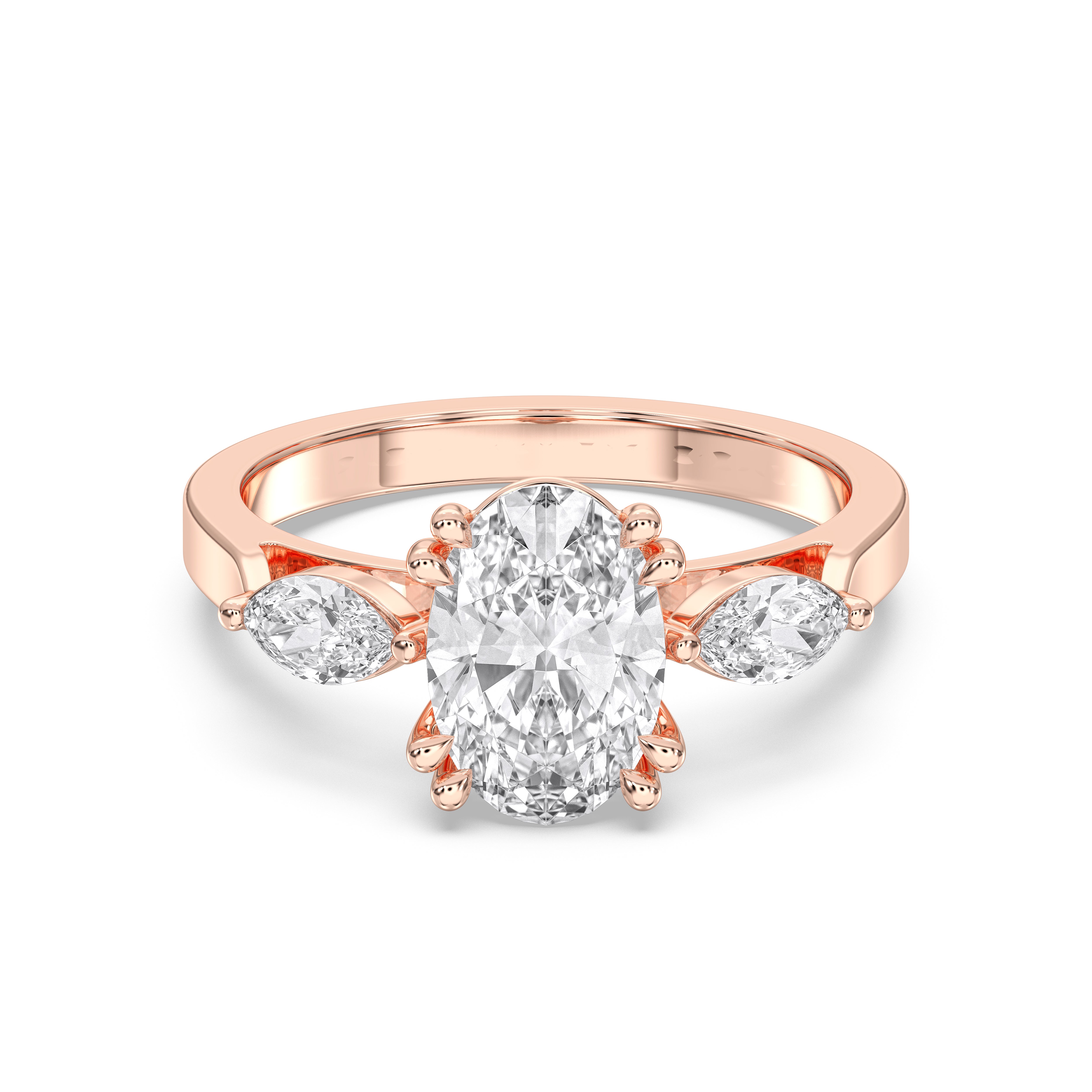 Marquise & Oval Shape 2.43 Carat Lab Grown Diamond 3 Stone Ring in Solid Gold