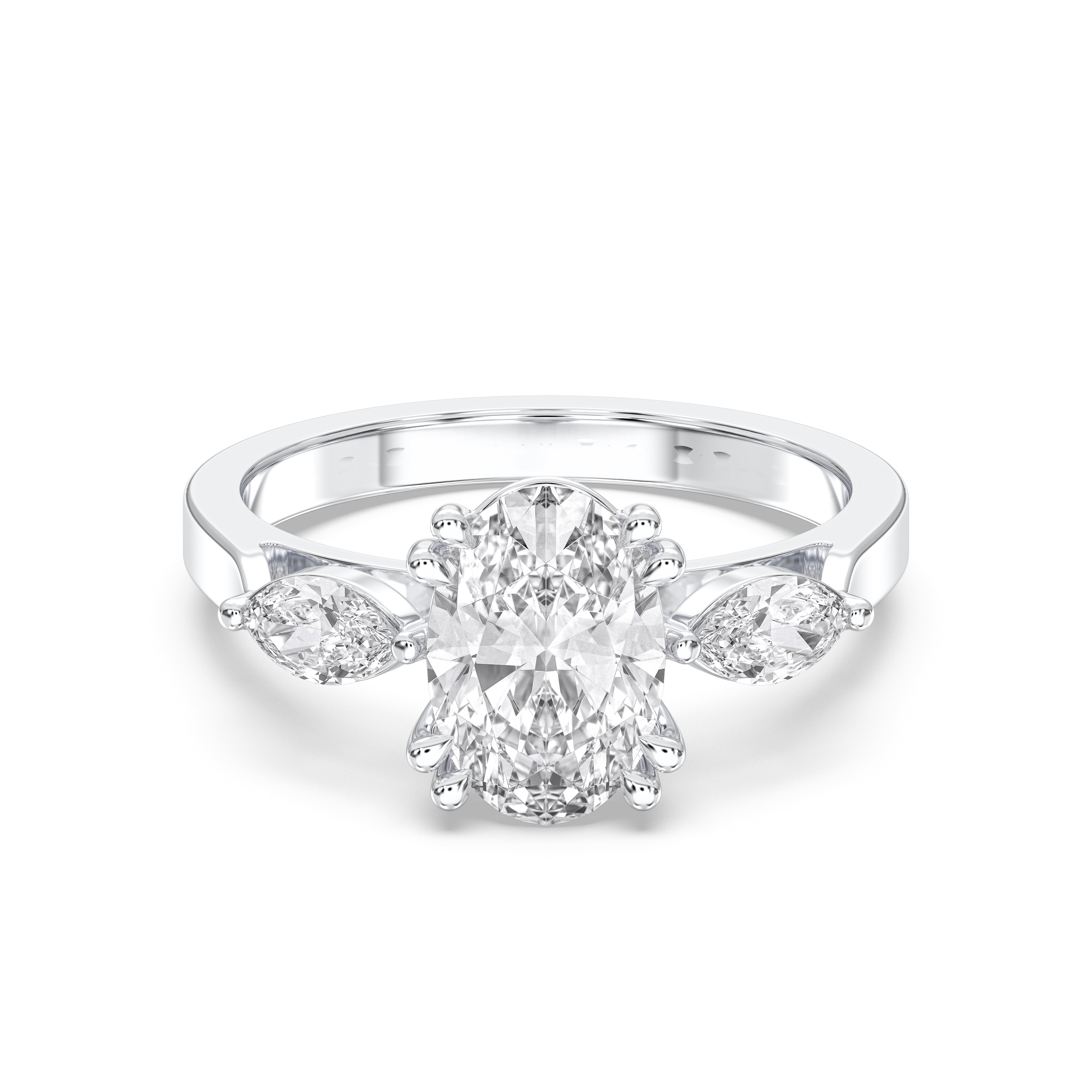 Marquise & Oval Shape 2.43 Carat Lab Grown Diamond 3 Stone Ring in Solid Gold