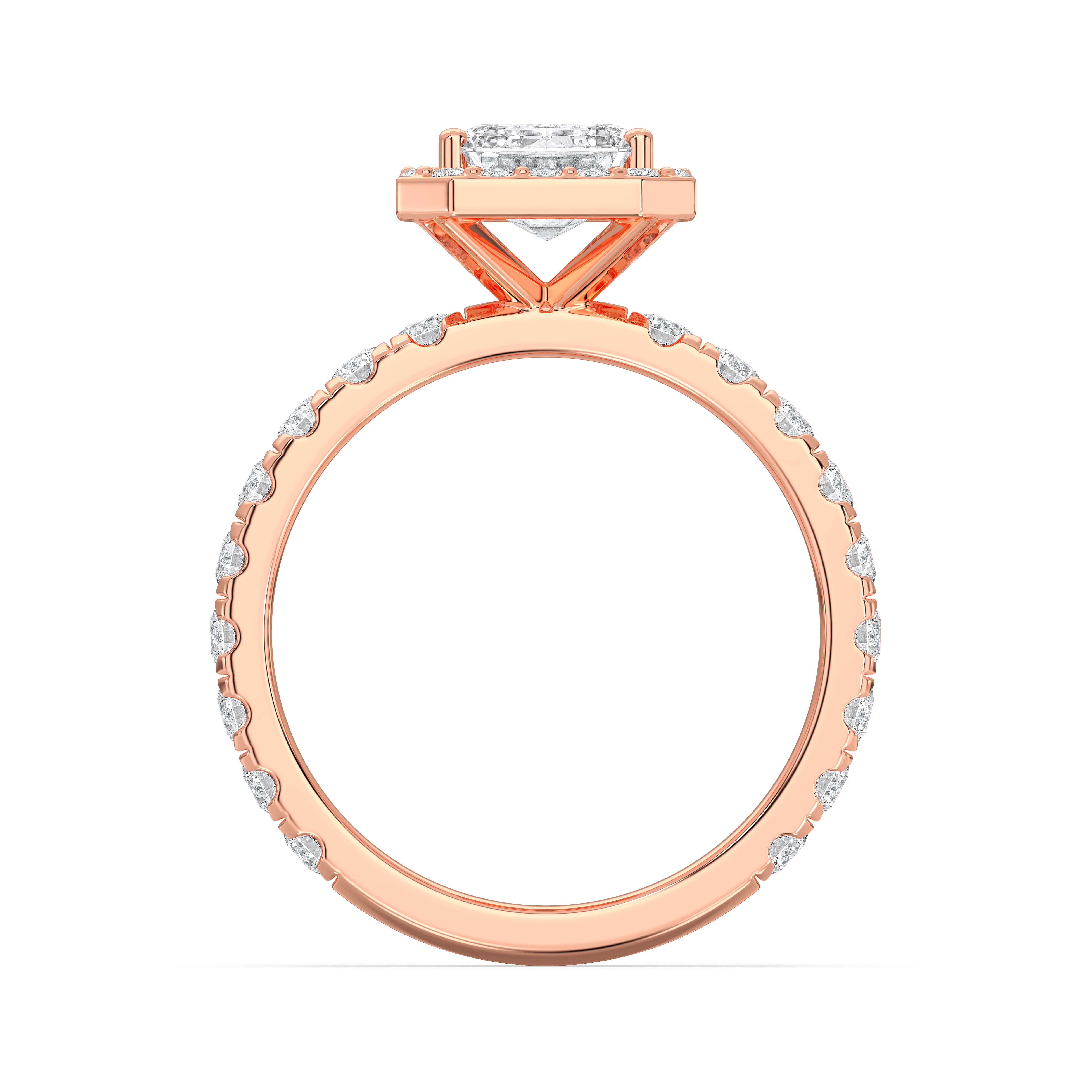 Radiant & Round Shape 2 Carat Lab Grown Diamond Halo Set Engagement Ring in Solid Gold