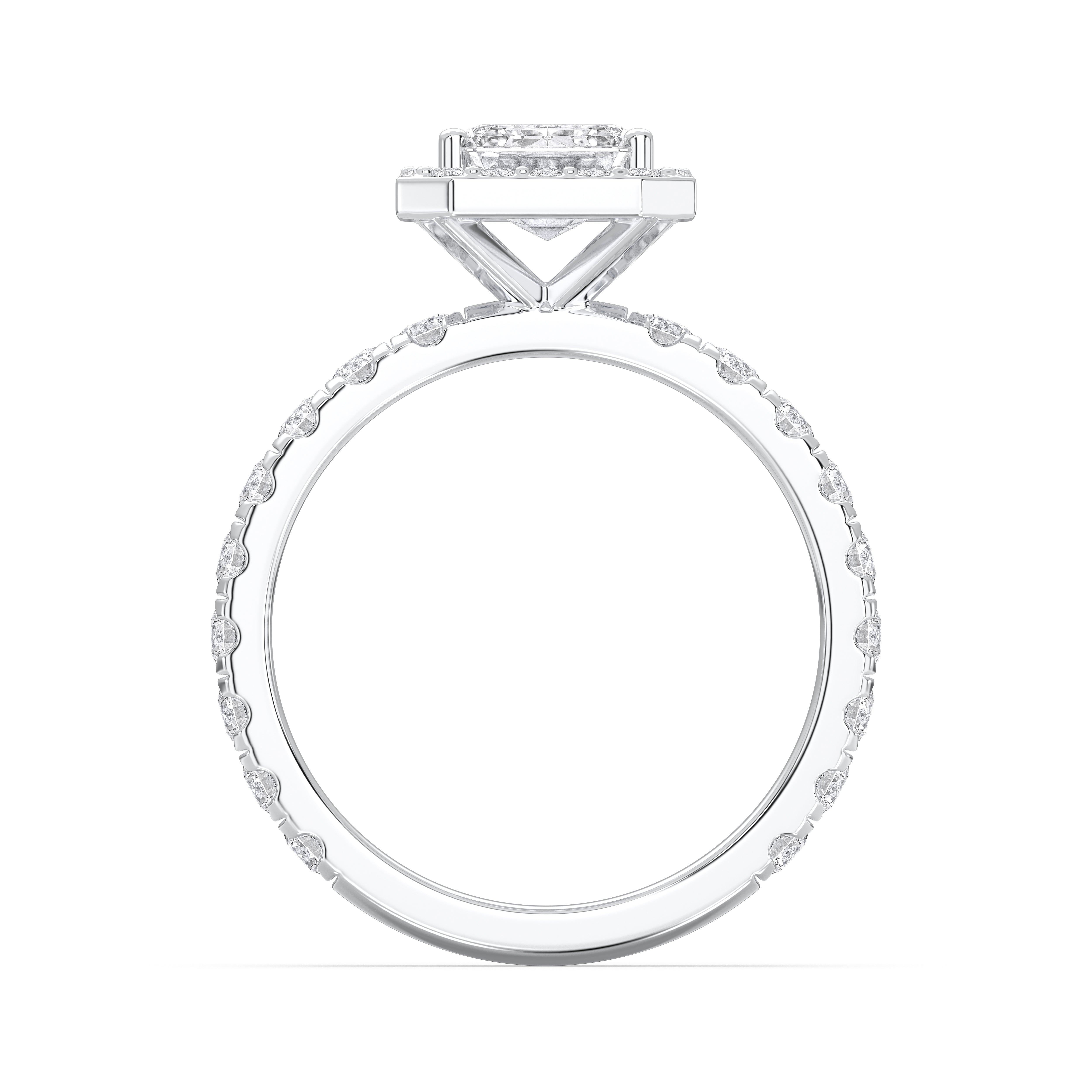 Radiant & Round Shape 2 Carat Lab Grown Diamond Halo Set Engagement Ring in Solid Gold