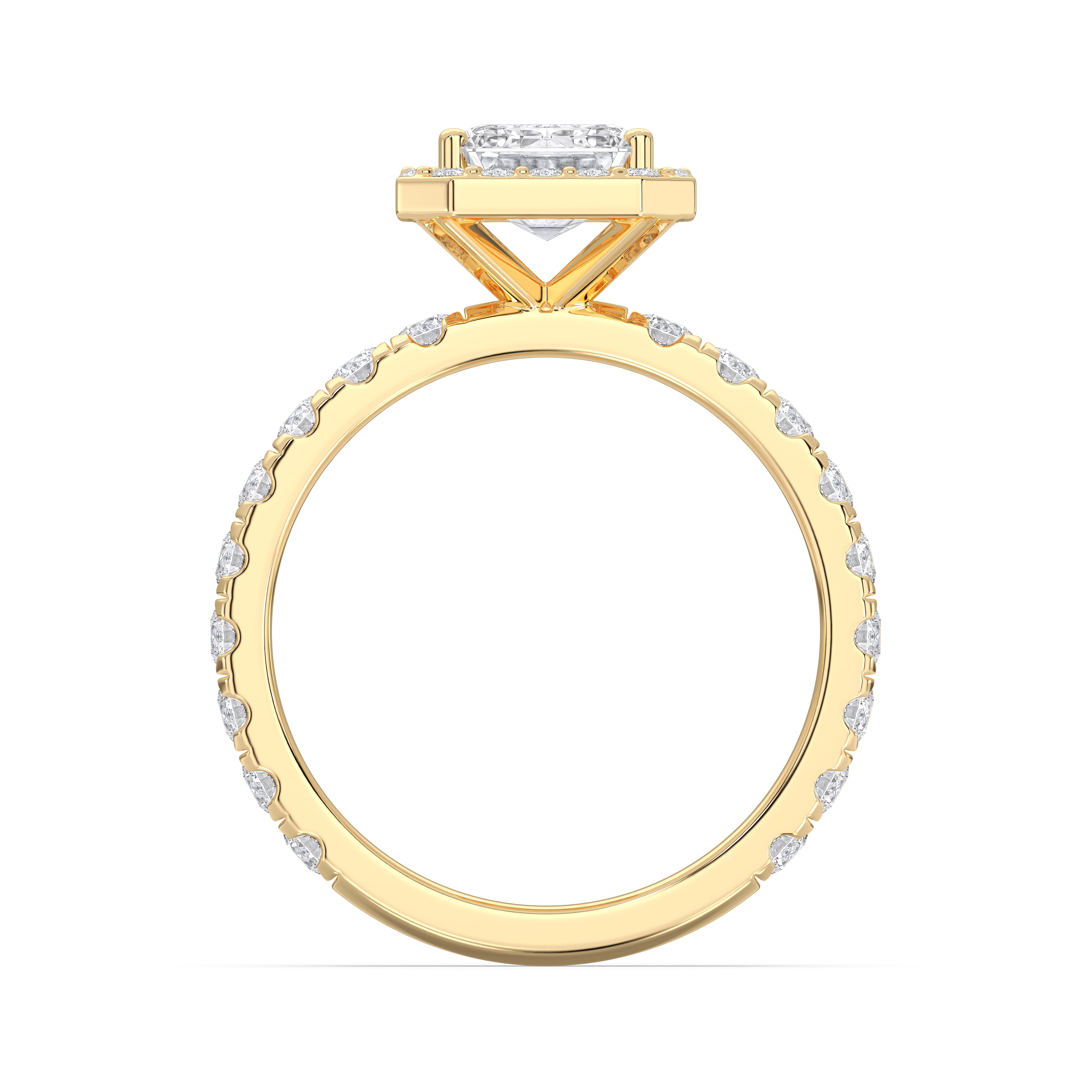 Radiant & Round Shape 2 Carat Lab Grown Diamond Halo Set Engagement Ring in Solid Gold