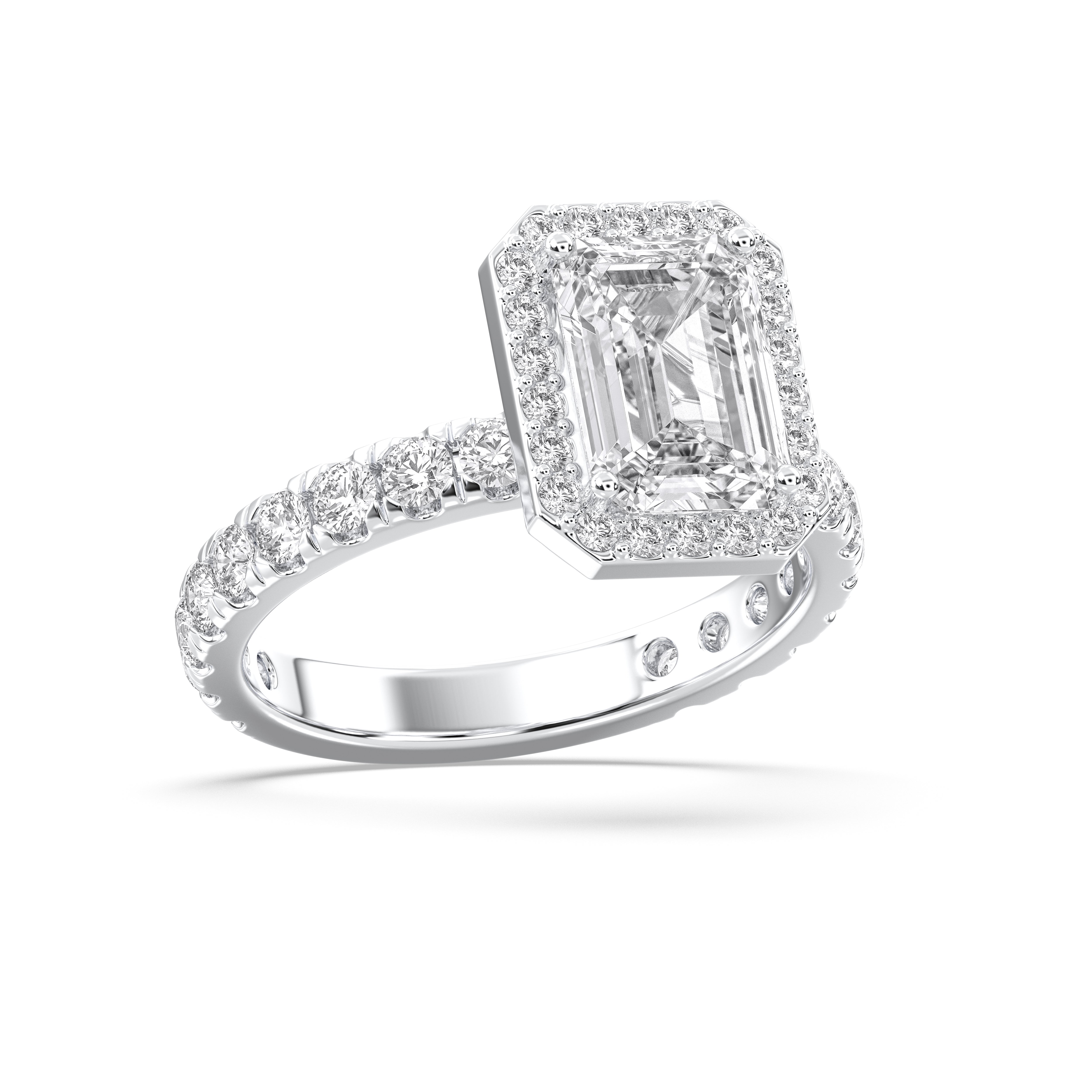 Radiant & Round Shape 2 Carat Lab Grown Diamond Halo Set Engagement Ring in Solid Gold