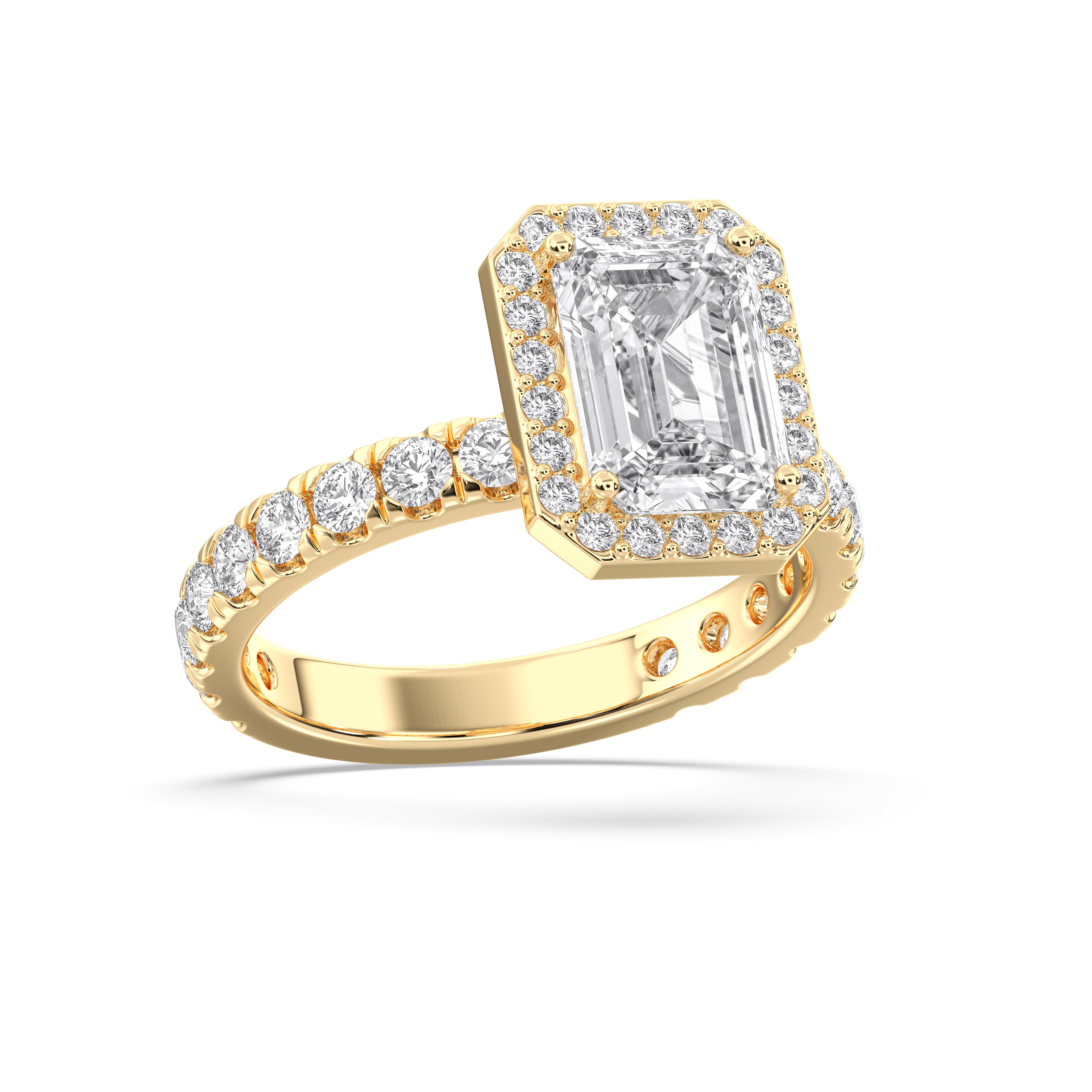 Radiant & Round Shape 2 Carat Lab Grown Diamond Halo Set Engagement Ring in Solid Gold