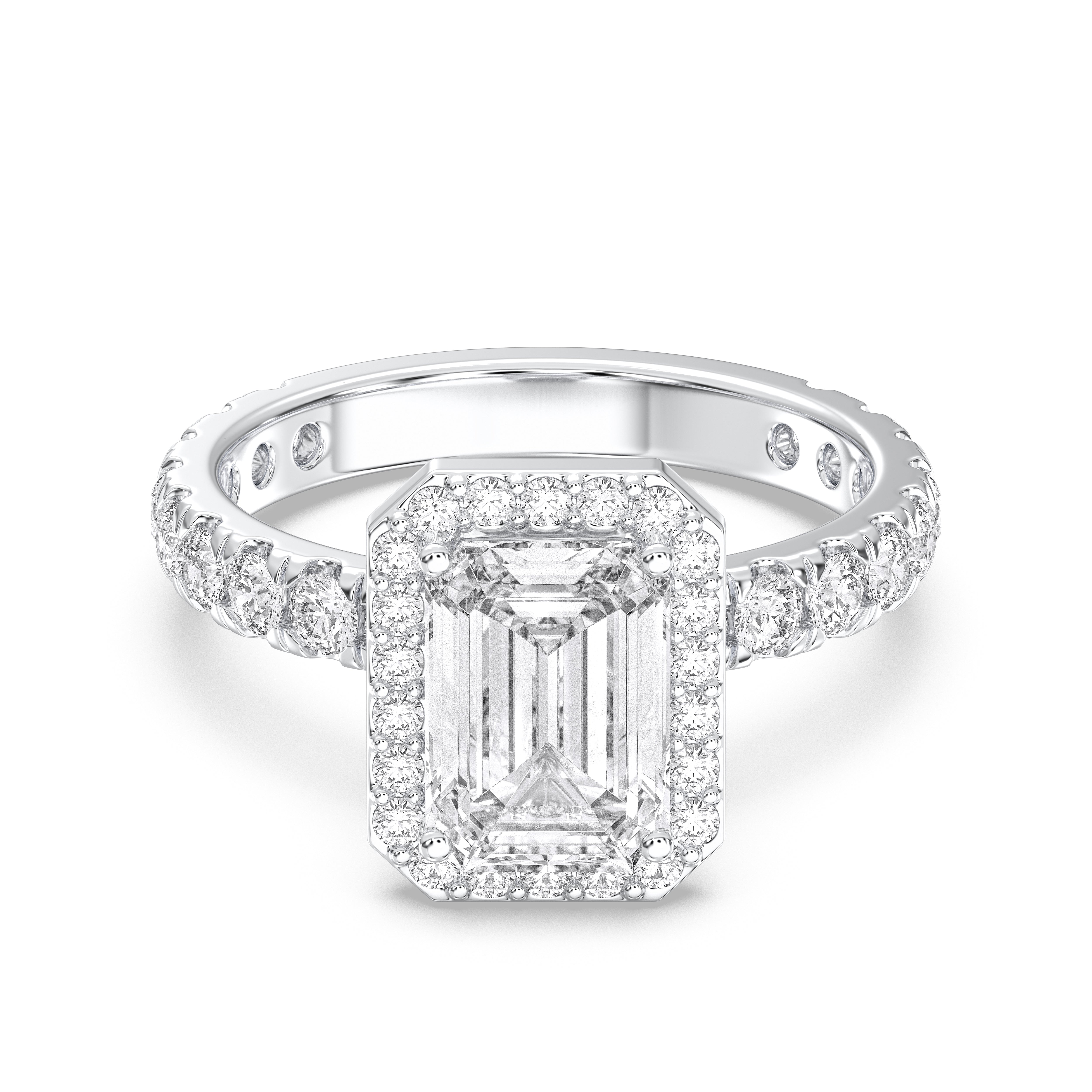 Radiant & Round Shape 2 Carat Lab Grown Diamond Halo Set Engagement Ring in Solid Gold