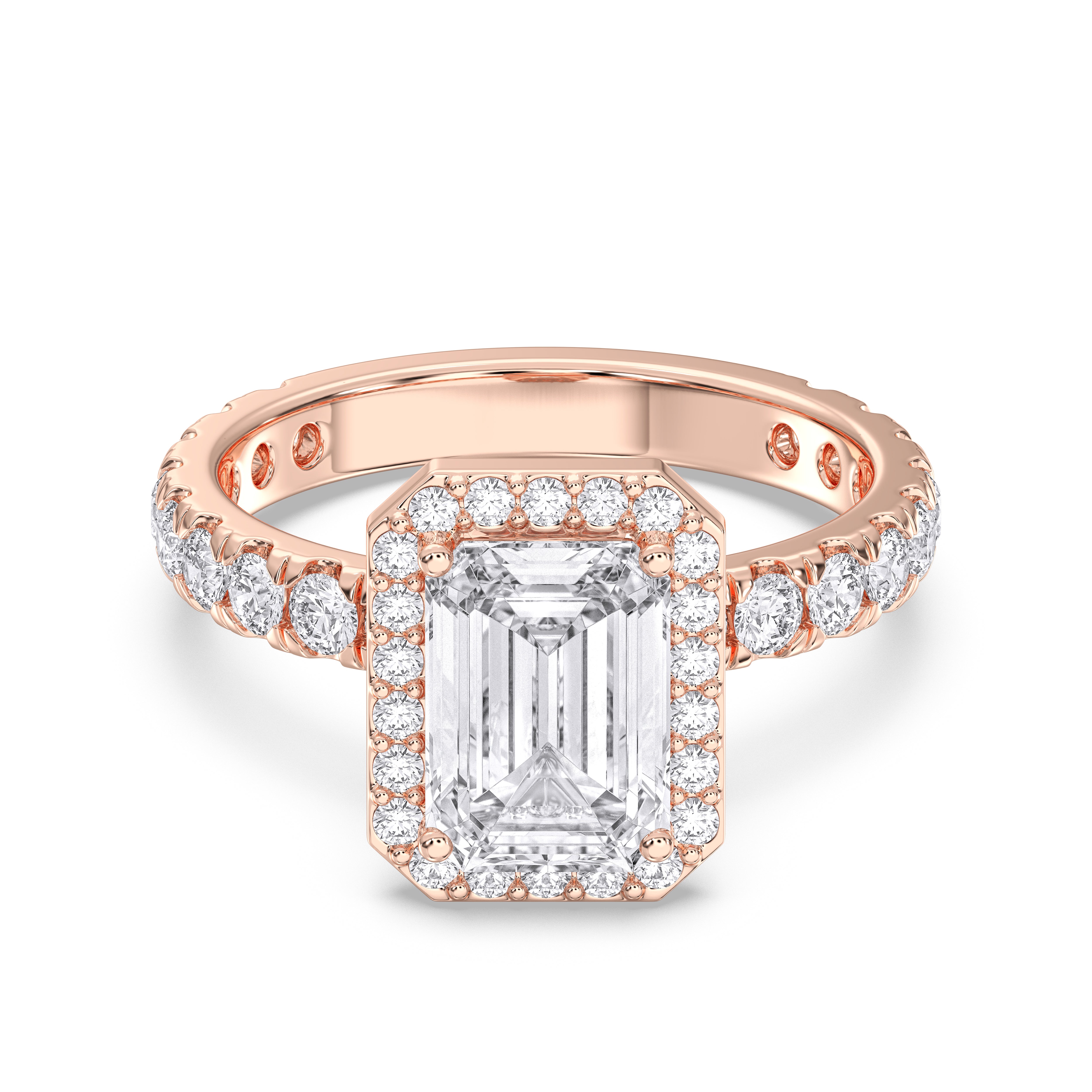 Radiant & Round Shape 2 Carat Lab Grown Diamond Halo Set Engagement Ring in Solid Gold