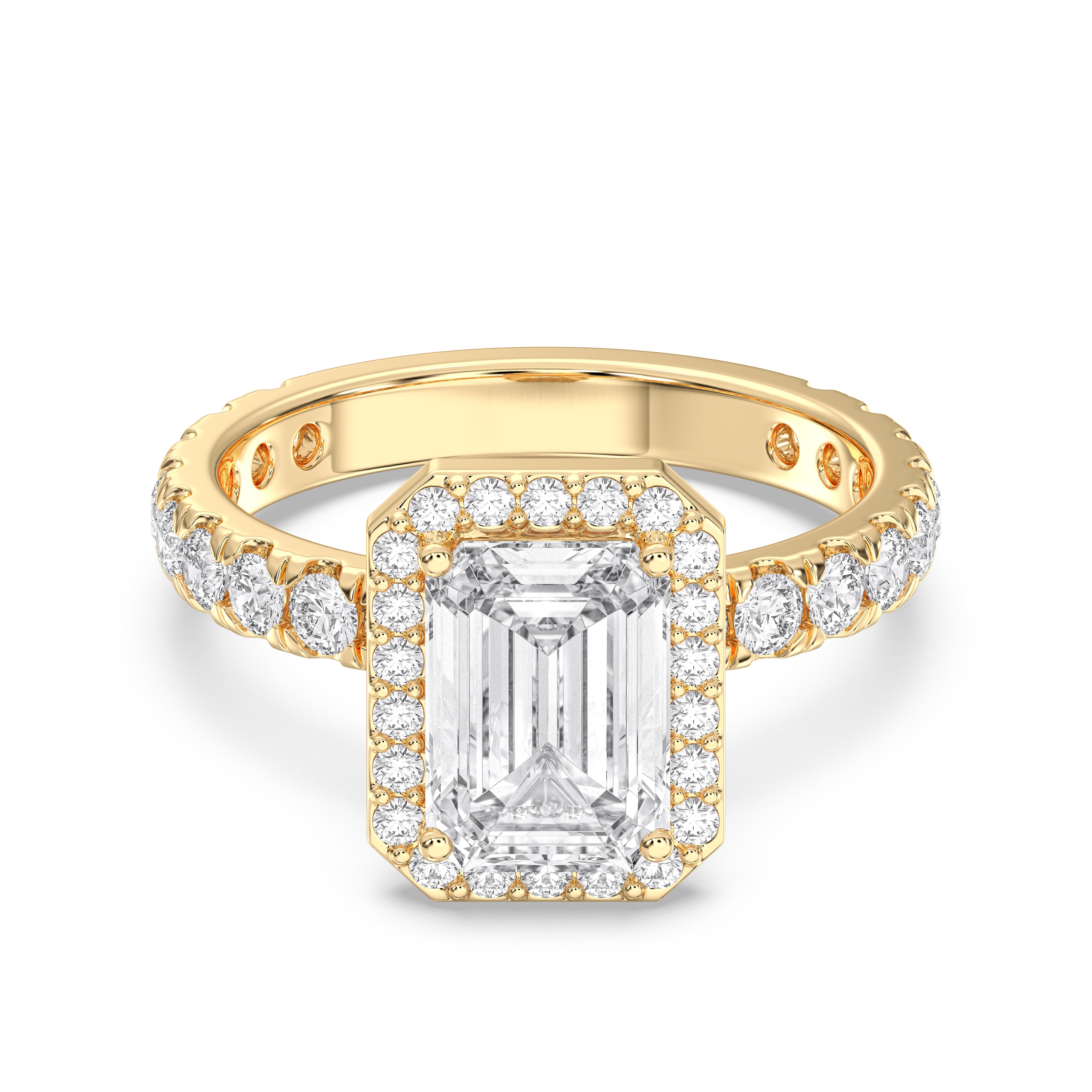 Radiant & Round Shape 2 Carat Lab Grown Diamond Halo Set Engagement Ring in Solid Gold