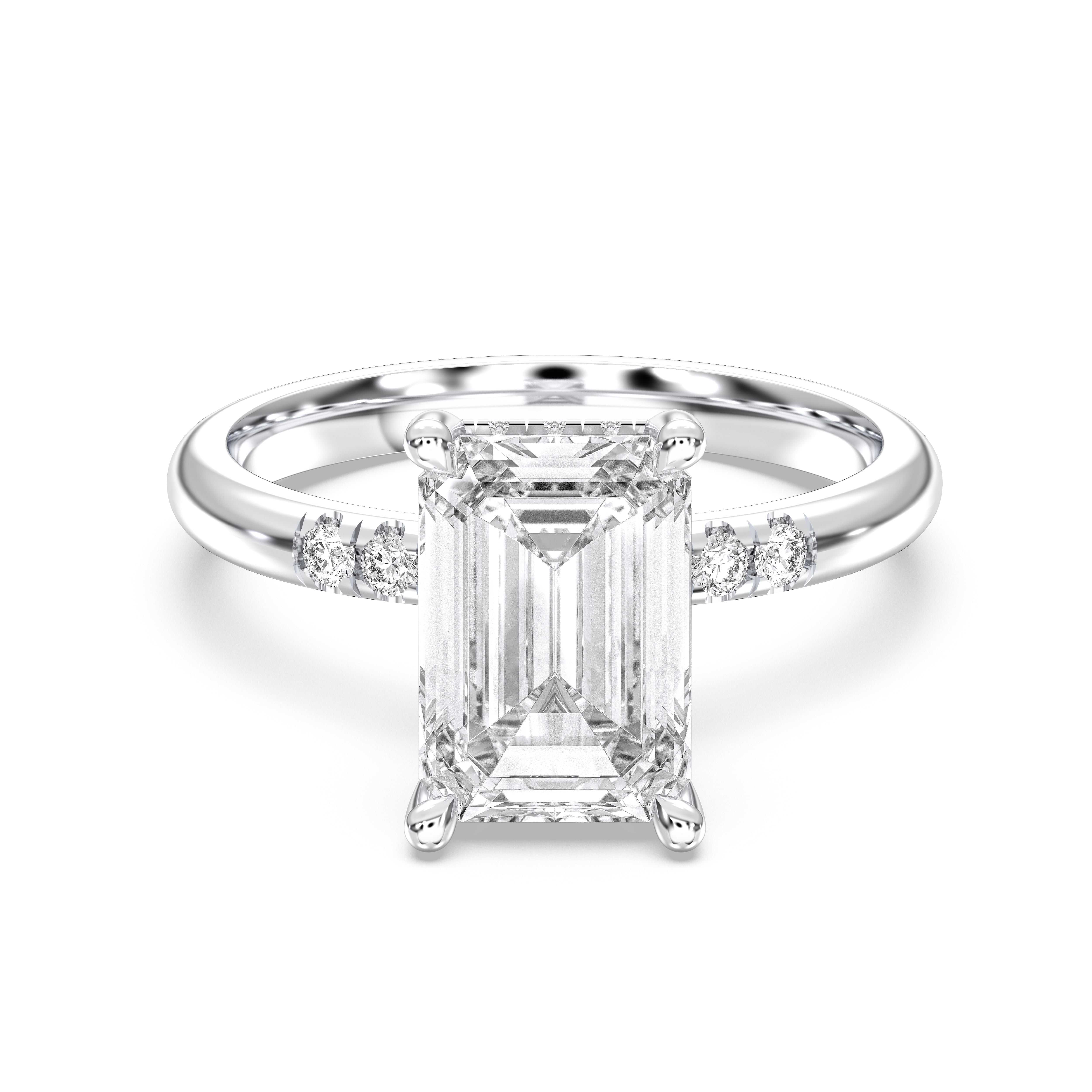 Emerald & Round  Cut 3.80 Carat Lab Grown Diamond Solitaire Engagement Ring in Solid Gold