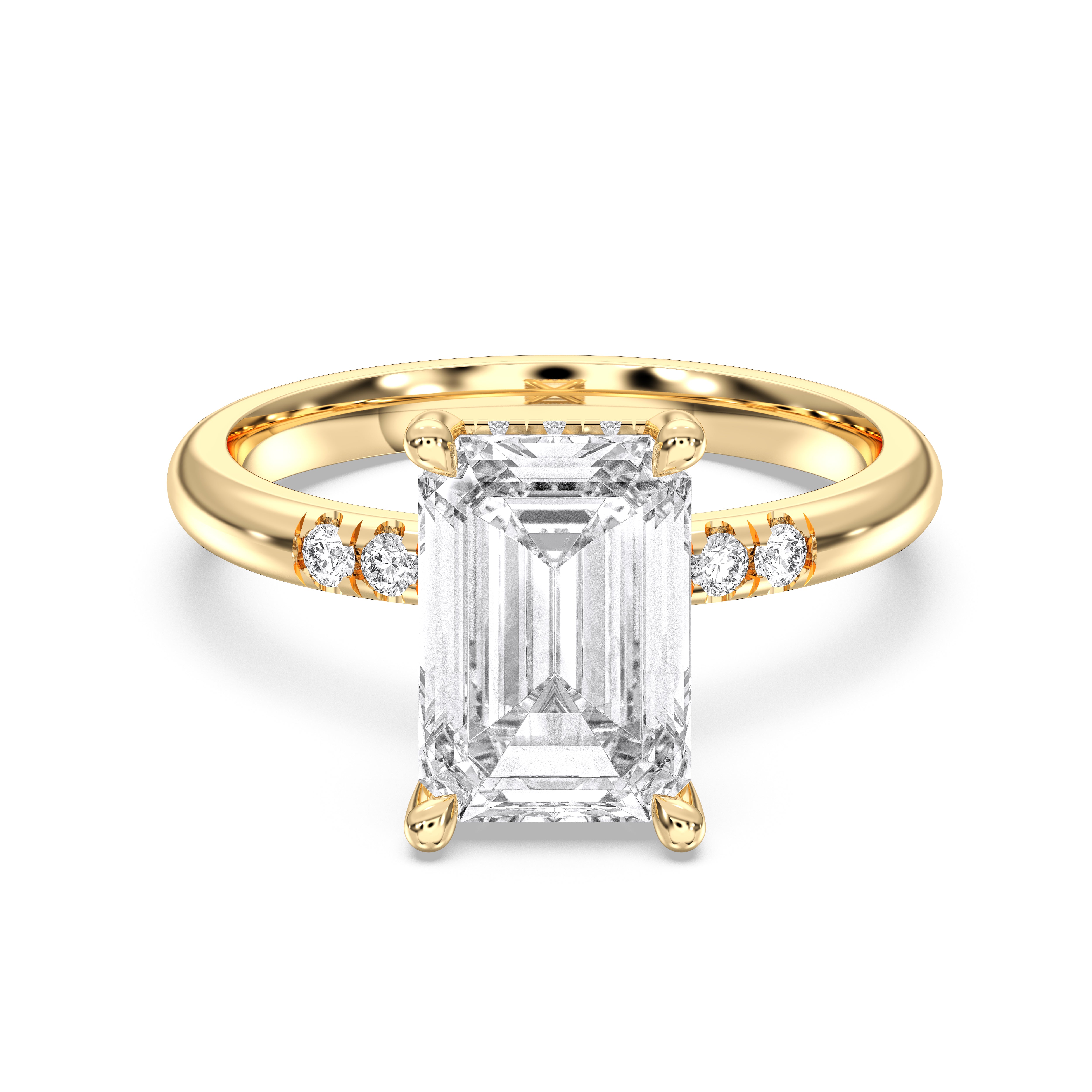 Emerald & Round  Cut 3.80 Carat Lab Grown Diamond Solitaire Engagement Ring in Solid Gold