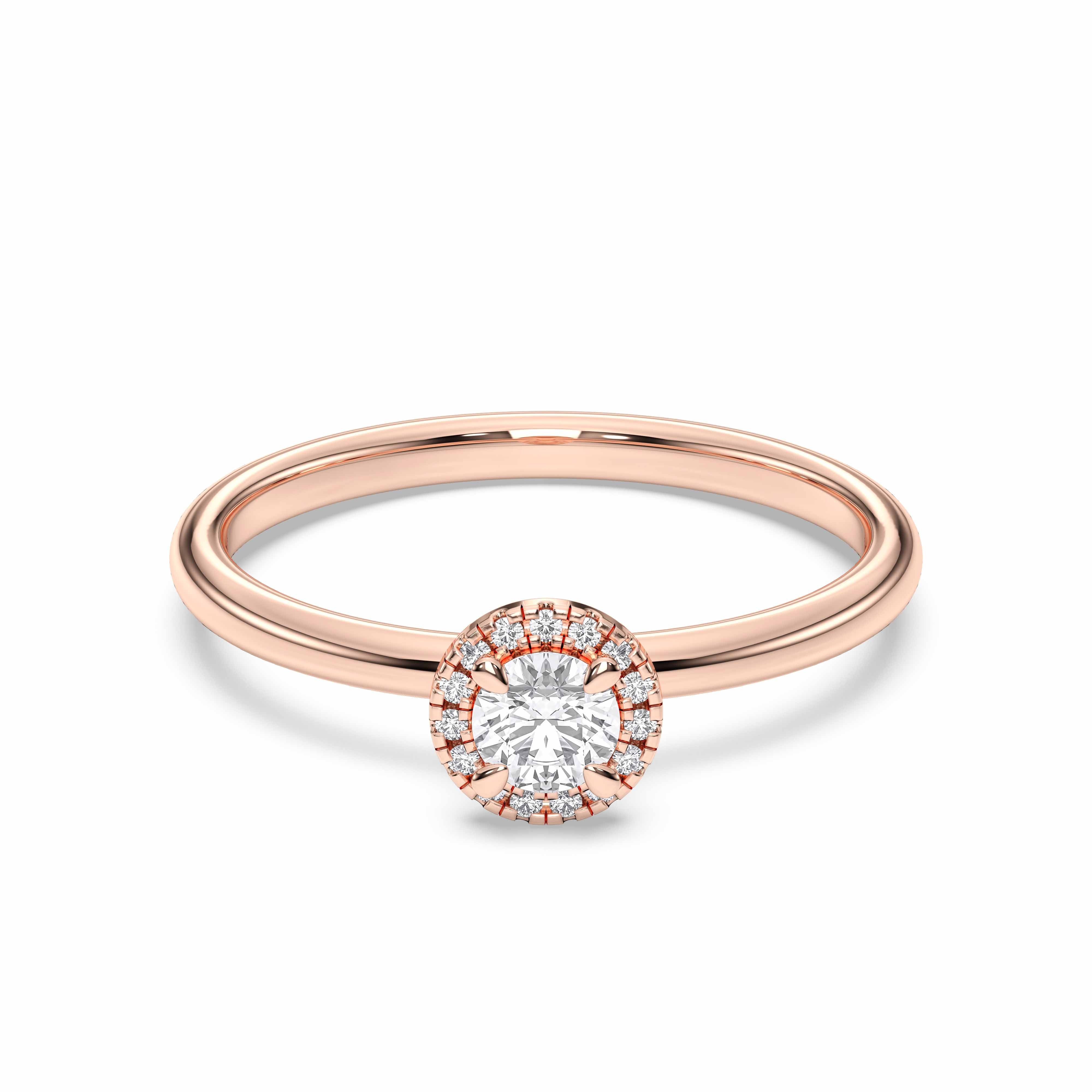 0.45 Carat Round Cut Lab Grown Diamond Halo Ring In Solid Gold for Women