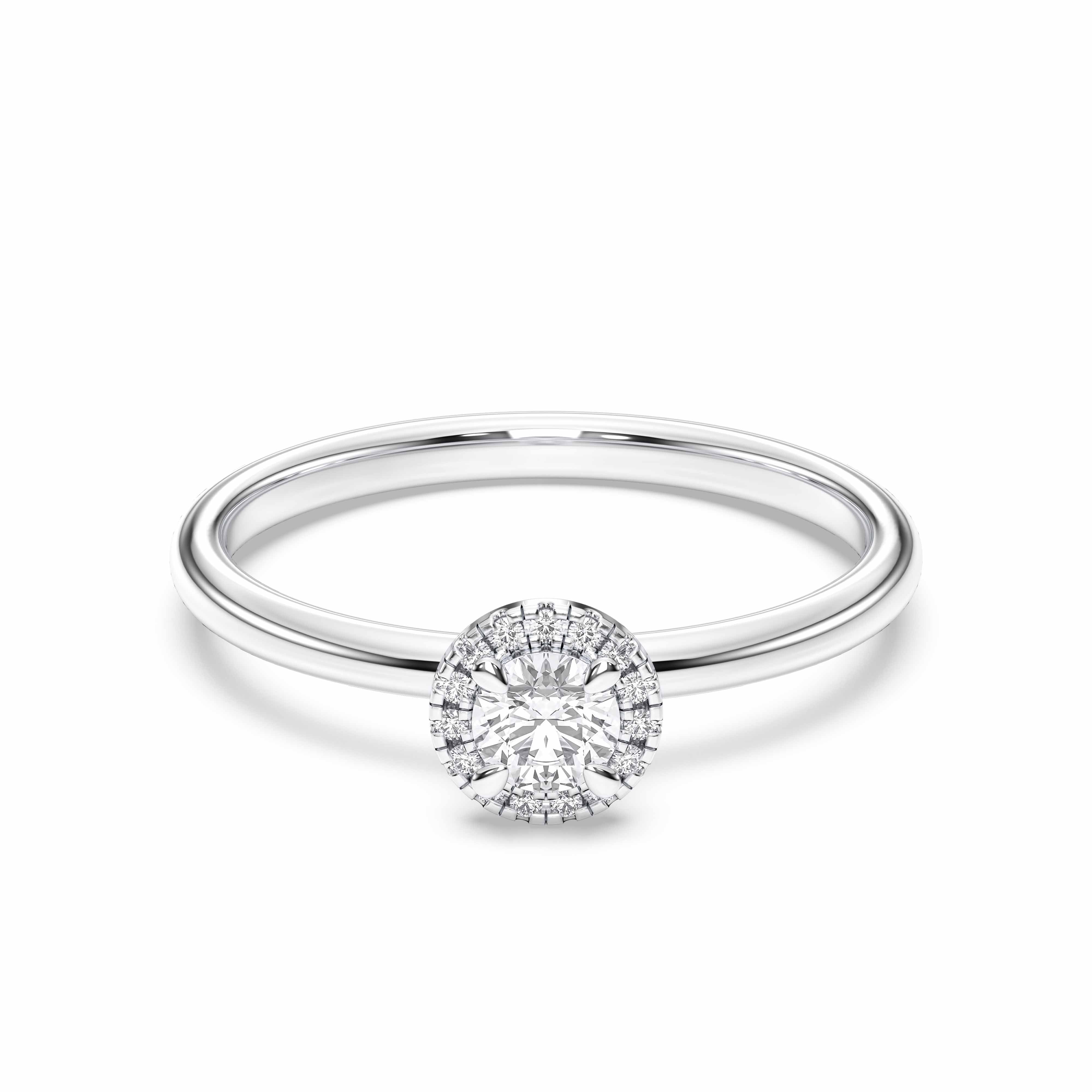 0.45 Carat Round Cut Lab Grown Diamond Halo Ring In Solid Gold for Women