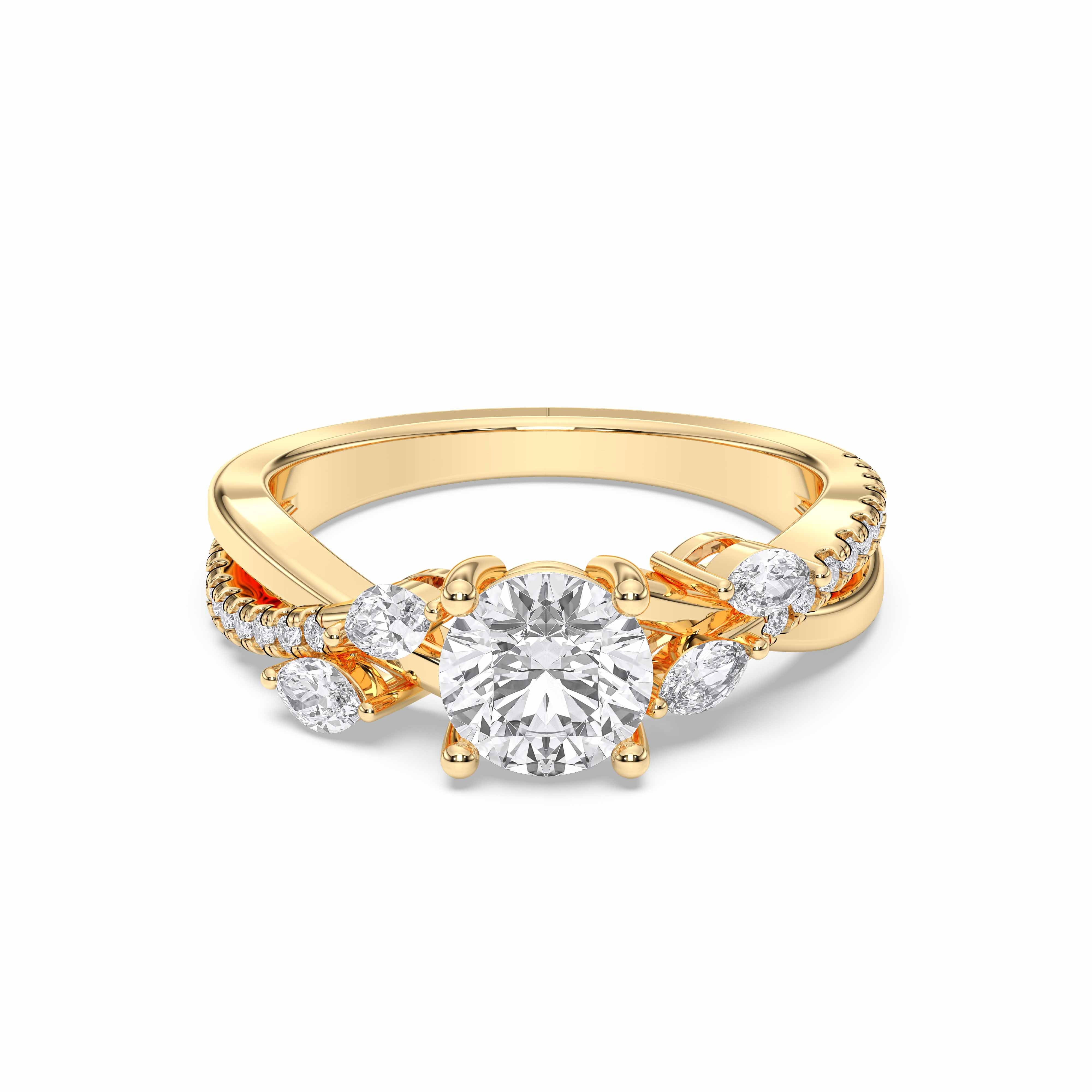 1.40 Carat Marquise & Round Cut Lab Grown Solitaire Engagement Ring in Solid  Gold