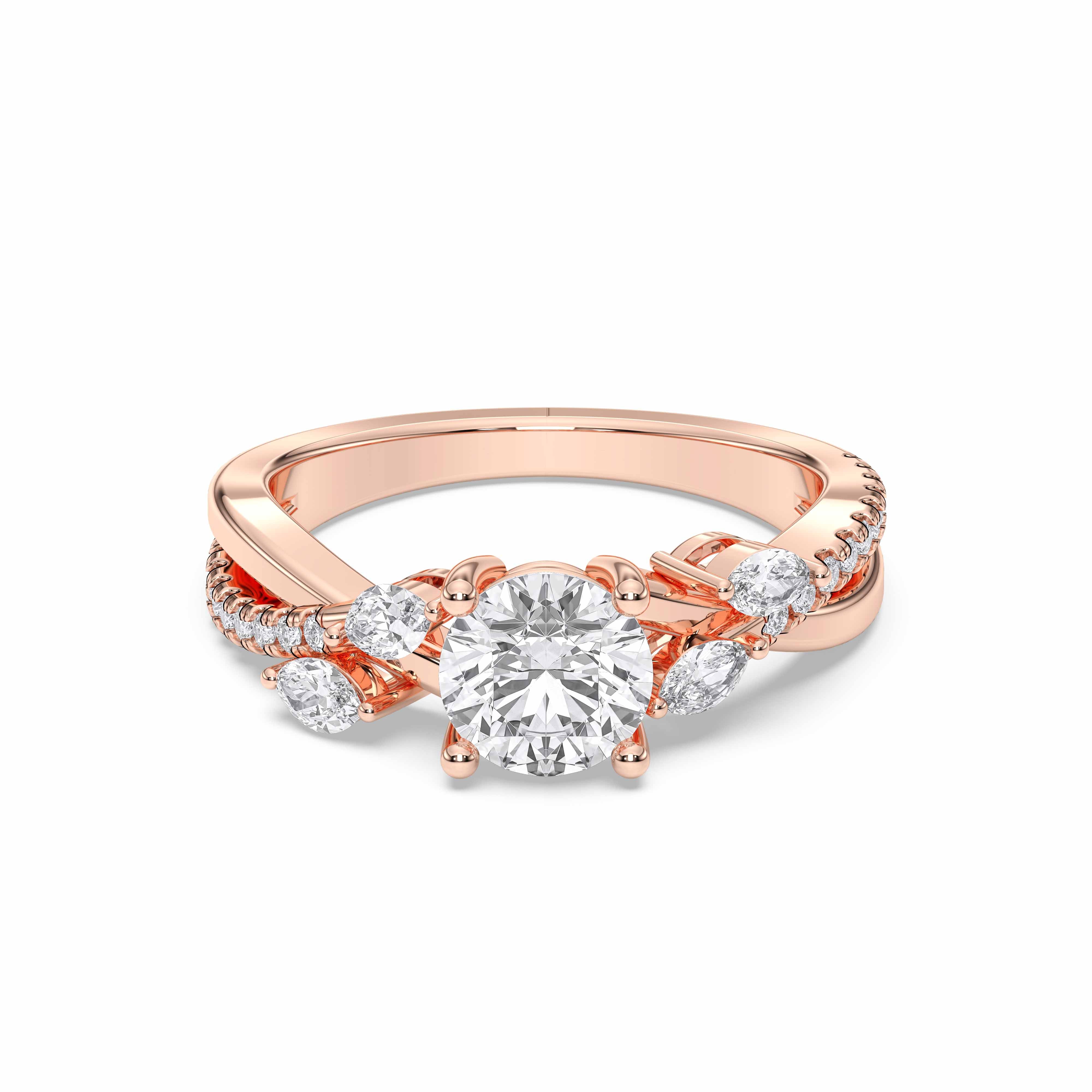 1.40 Carat Marquise & Round Cut Lab Grown Solitaire Engagement Ring in Solid  Gold