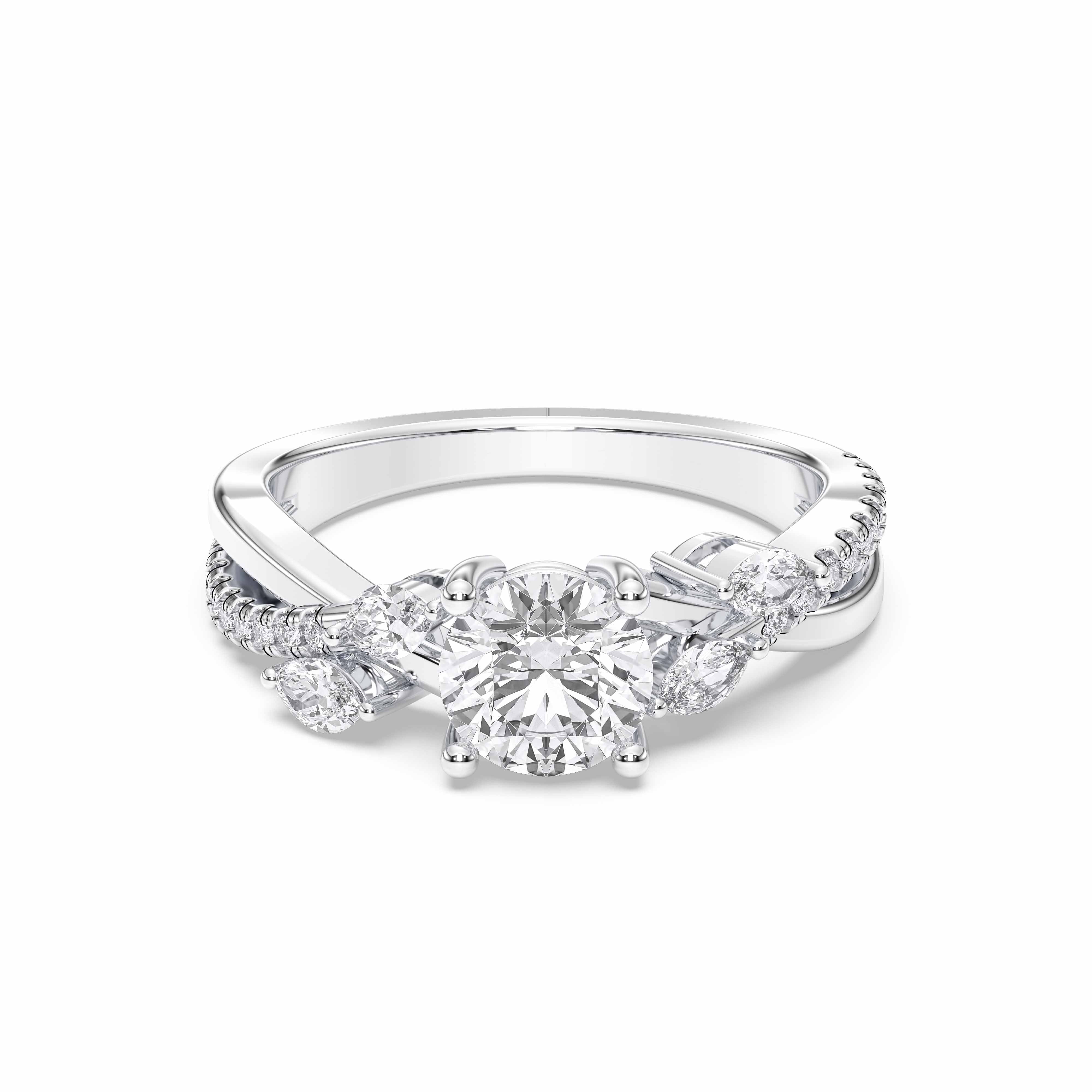 1.40 Carat Marquise & Round Cut Lab Grown Solitaire Engagement Ring in Solid  Gold