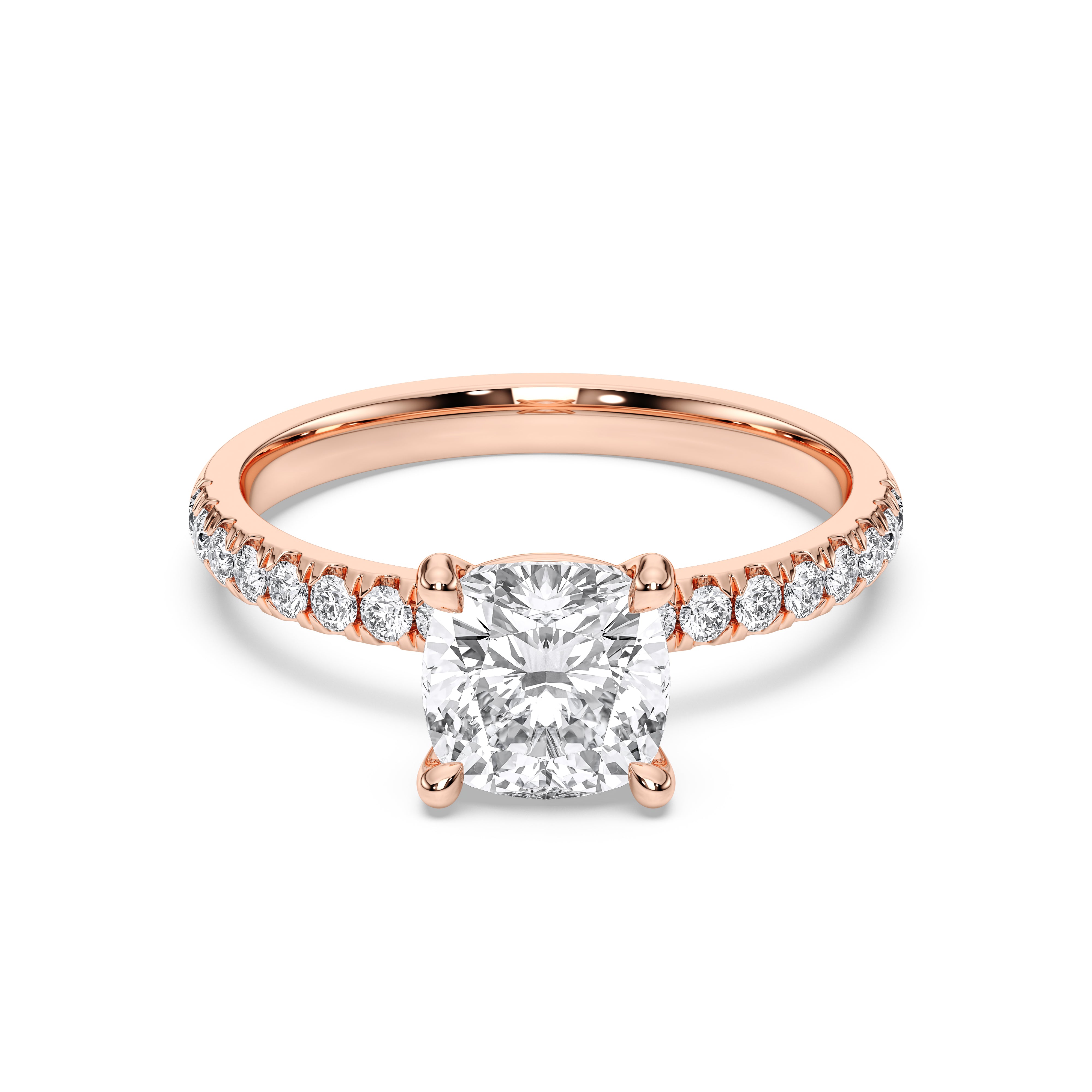 2.40 Carat Cushion & Round Cut Lab Grown Diamond Solitaire Engagement Ring in Solid Gold